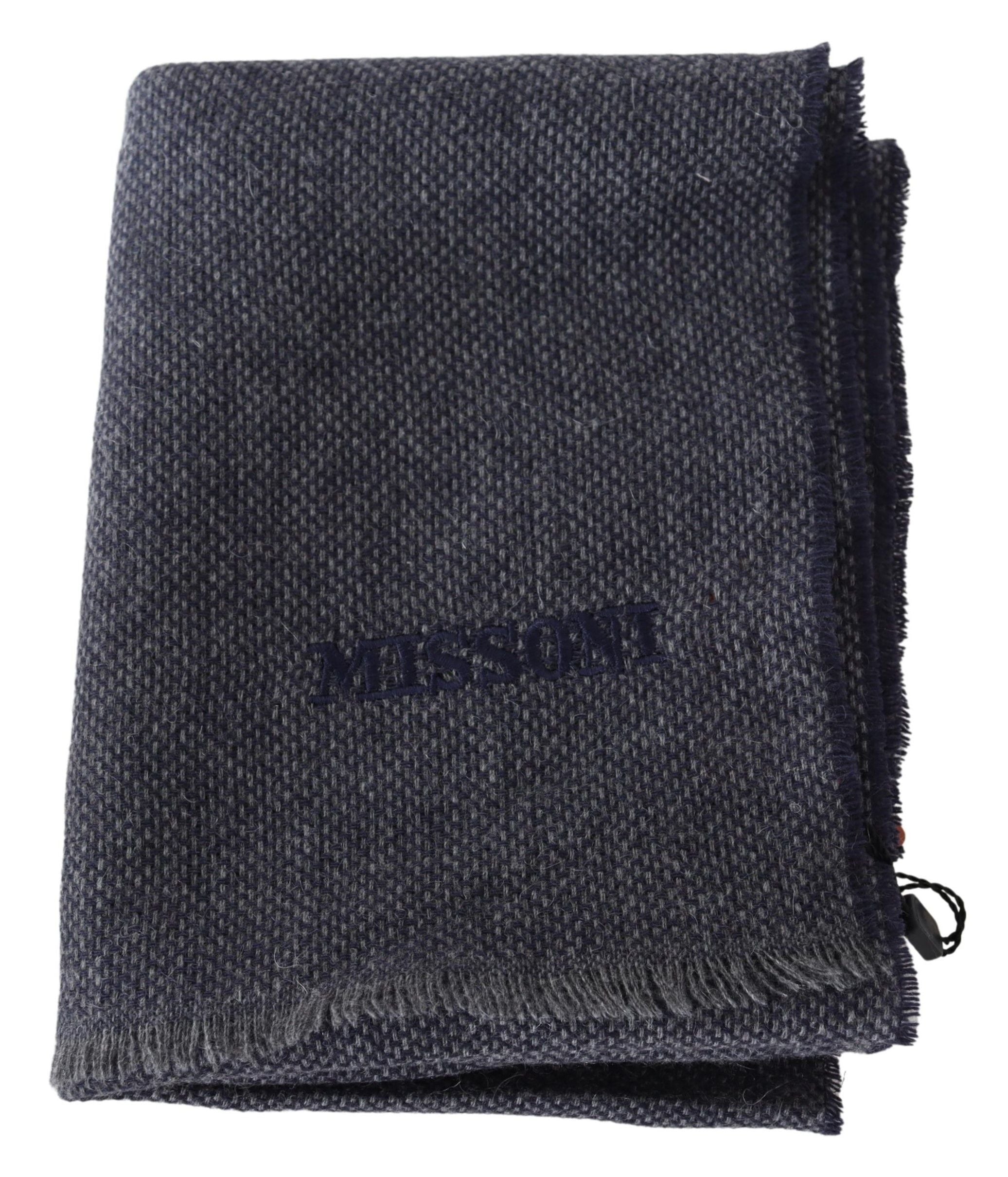 Missoni Elegant Black Wool Scarf with Logo Men's Embroidery