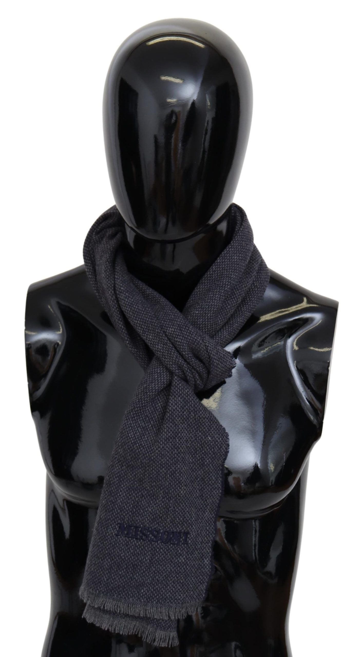 Missoni Elegant Black Wool Scarf with Logo Men's Embroidery