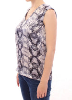 Arzu Kaprol Gray Blue Silk Sleeveless Top Shirt Women's Blouse