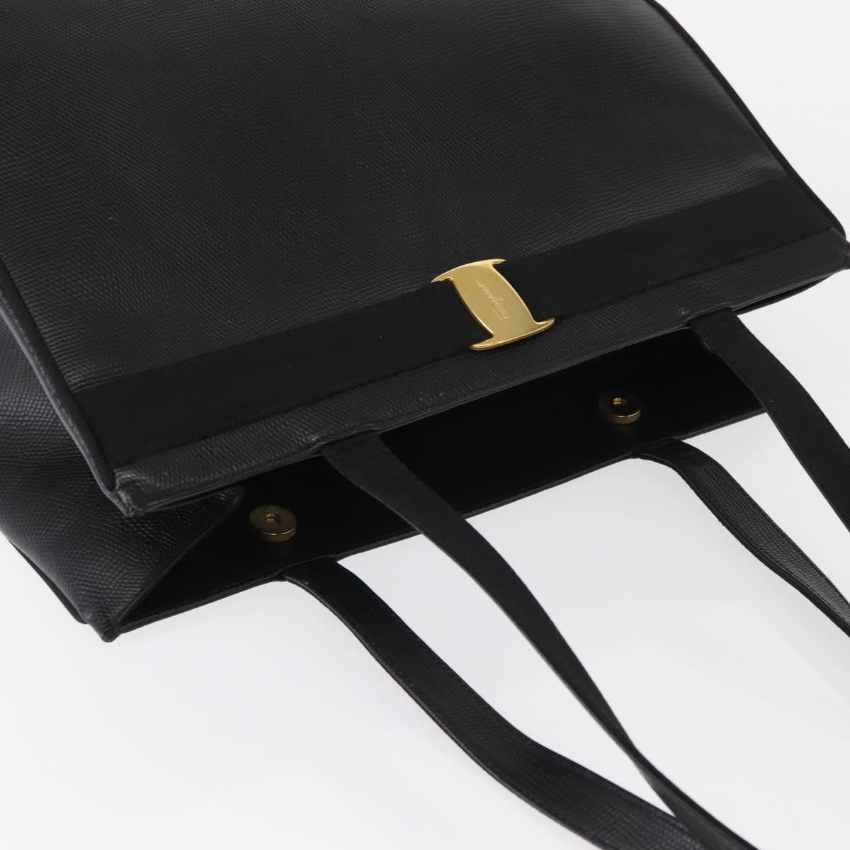 Salvatore Ferragamo Vintage Vara Bow Tote Lizard Embossed Leather Black Leather Tote Bag Bag (Pre-Owned)