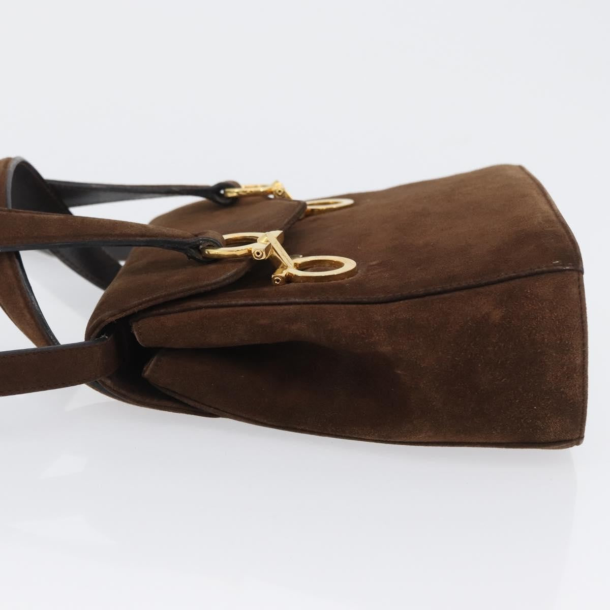Salvatore Ferragamo Gancini Suede Brown Suede Shoulder Bag Bag (Pre-Owned)