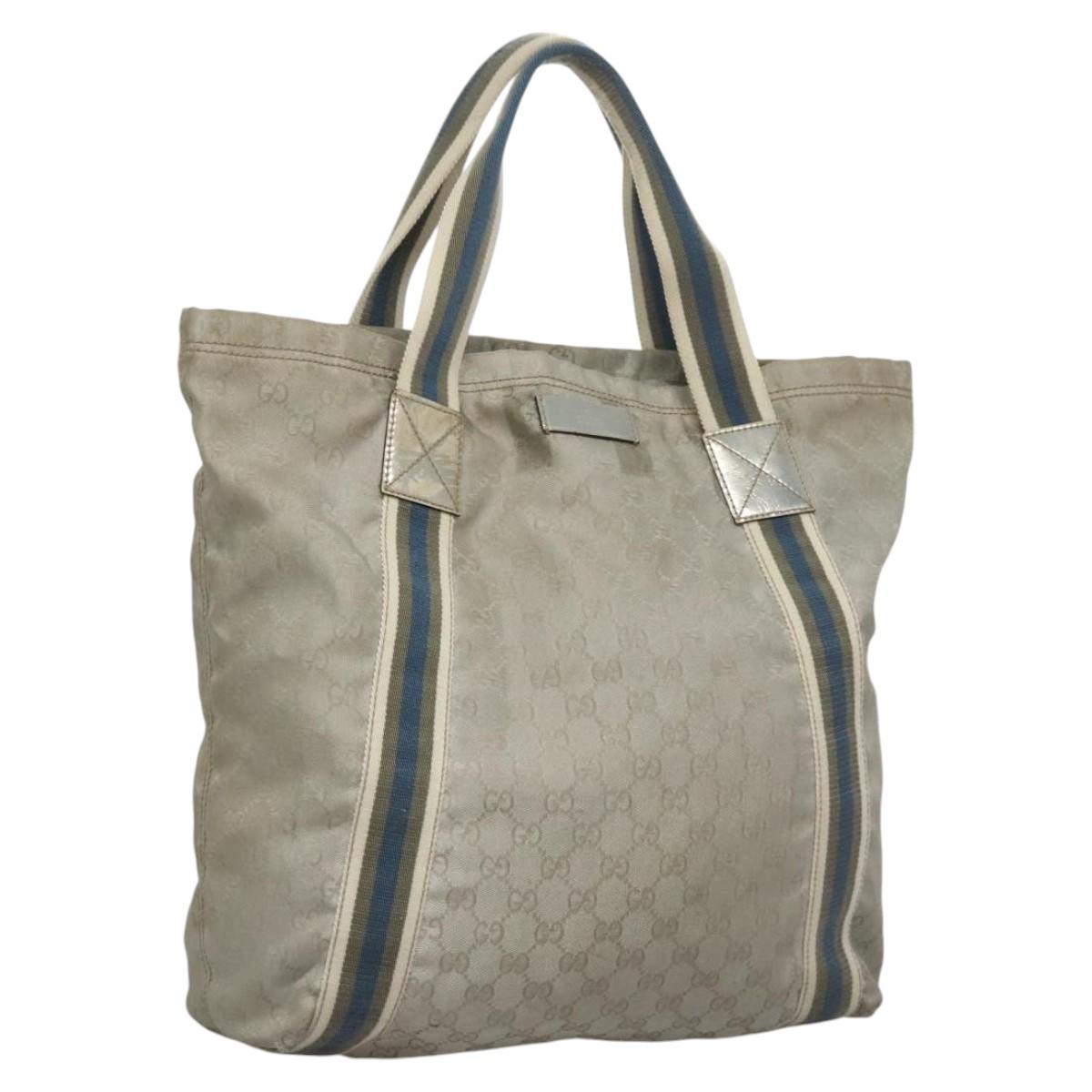 Gucci Sherry Silver Canvas Tote Bag (Pre-Owned)