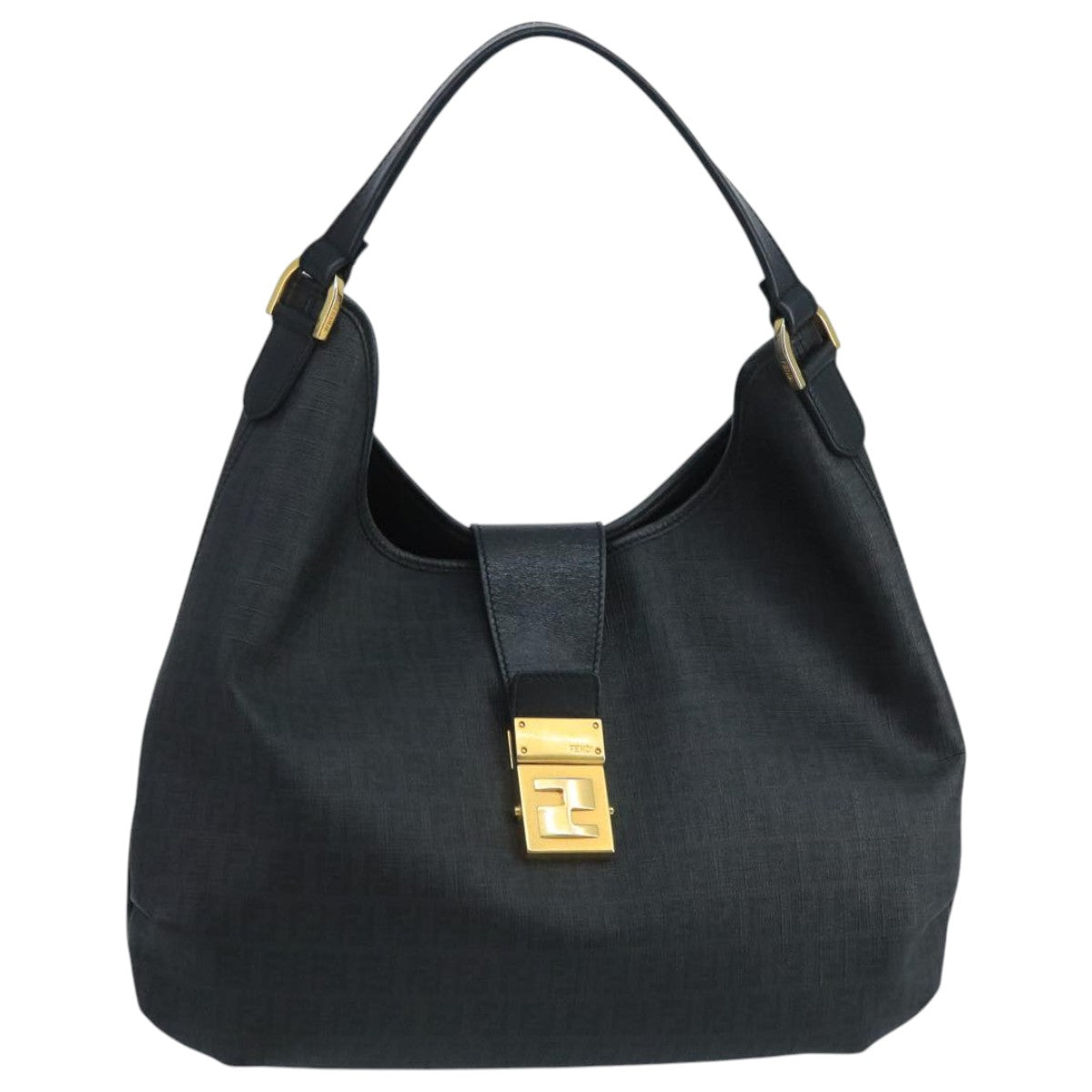 Fendi Zucchino Black Canvas Shoulder Bag (Pre-Owned)