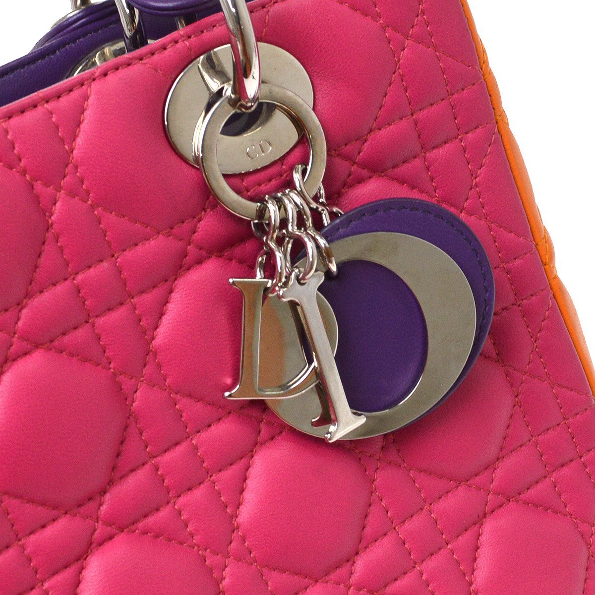 Christian Dior Tricolor Lady Dior Cannage Quilt Leather Multicolour Leather Handbag (Pre-Owned)