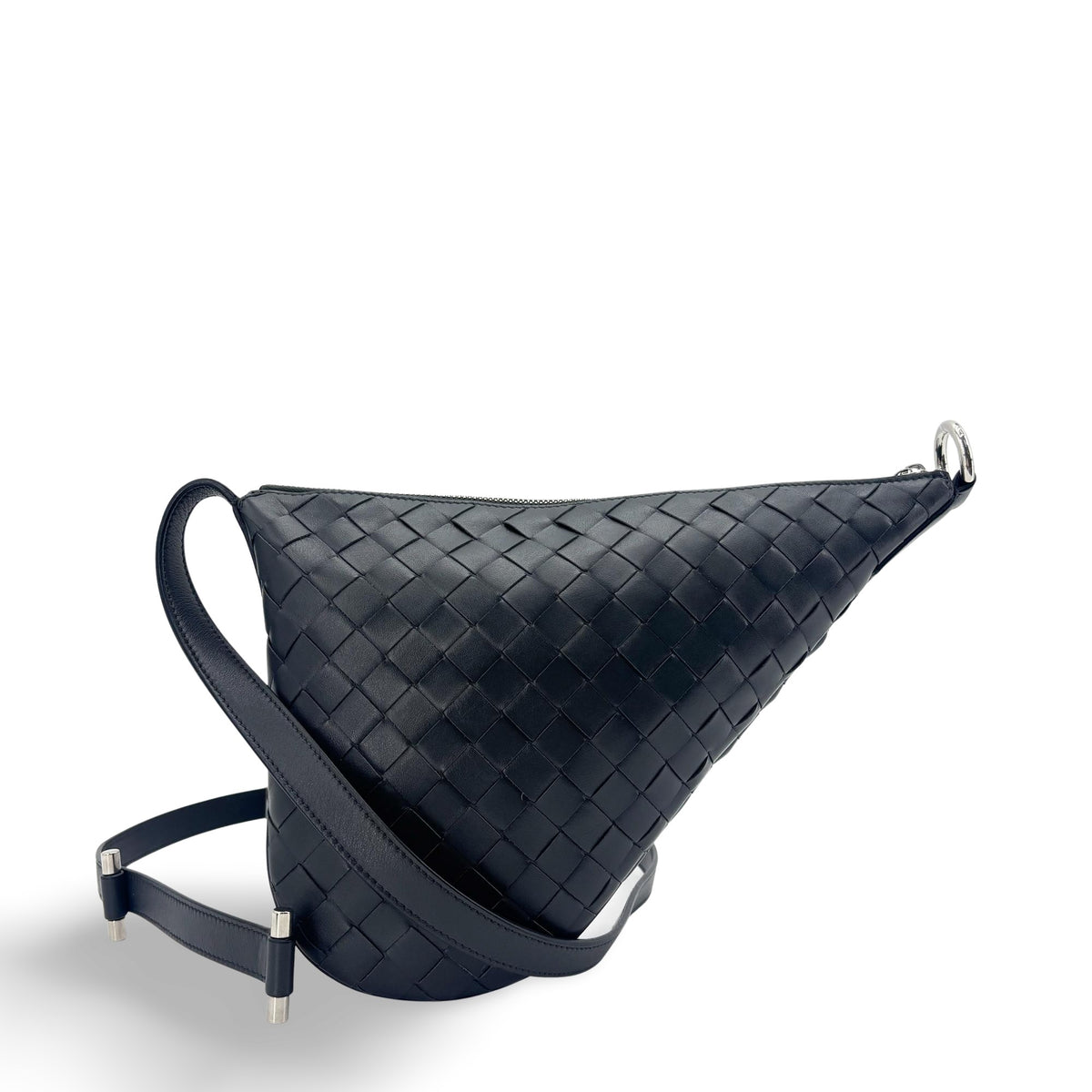 Bottega Veneta Virgule Intrecciato Nappa Black Leather Shoulder Bag Bag (Pre-Owned)