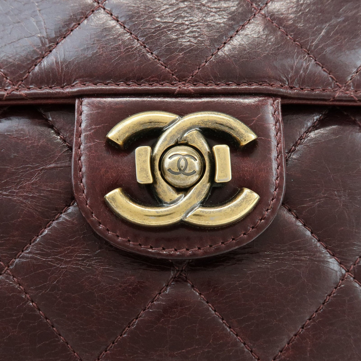 Chanel Perfect Edge Flap Quilted Glazed Calfskin Burgundy Leather Handbag (Pre-Owned)