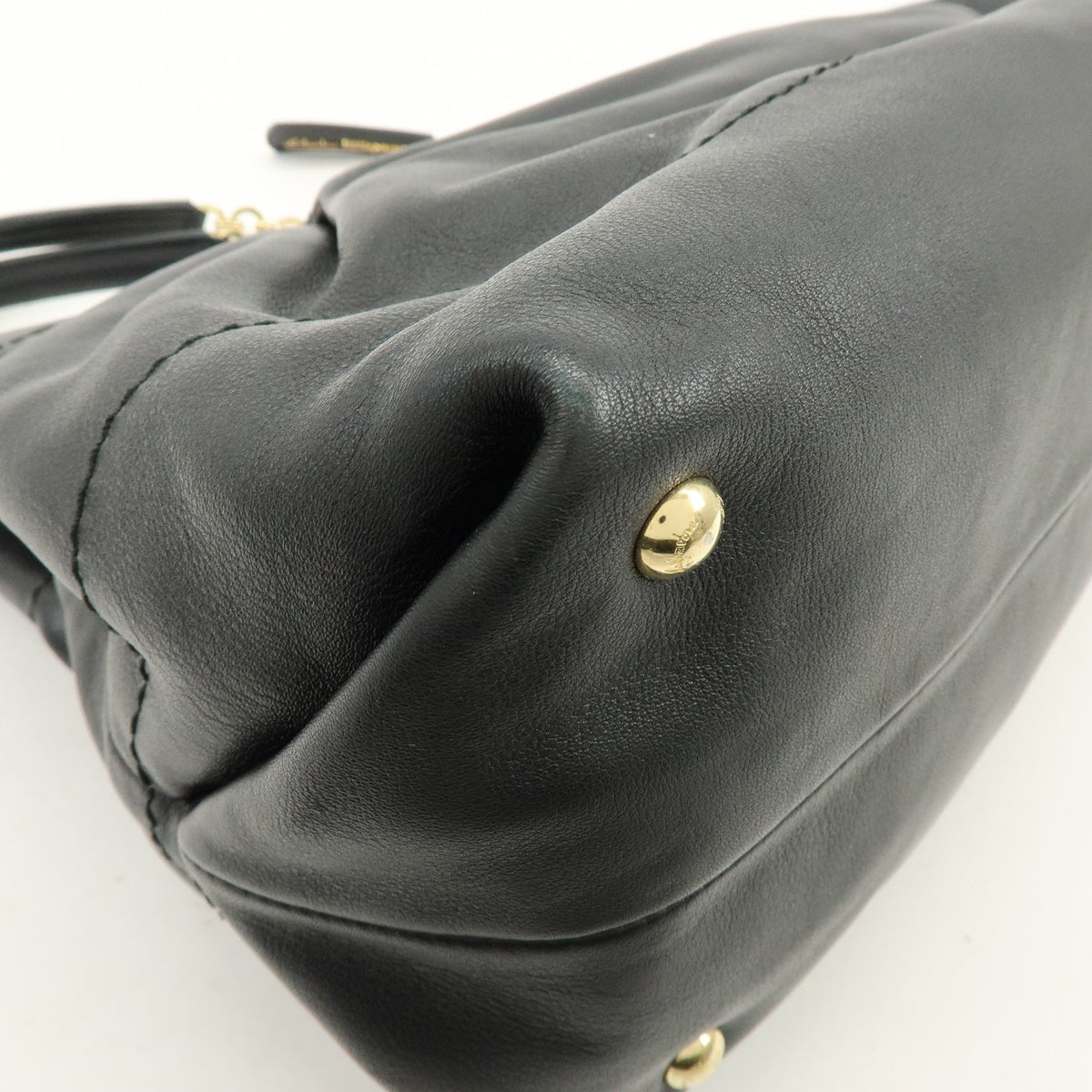 Salvatore Ferragamo W Chain Leather Black Leather Tote Bag Bag (Pre-Owned)