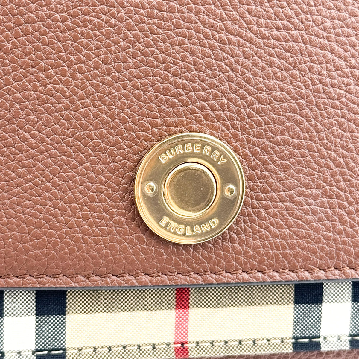 Burberry Note Leather With Vintage Check Canvas Brown Leather Crossbody Bag Bag (Pre-Owned)