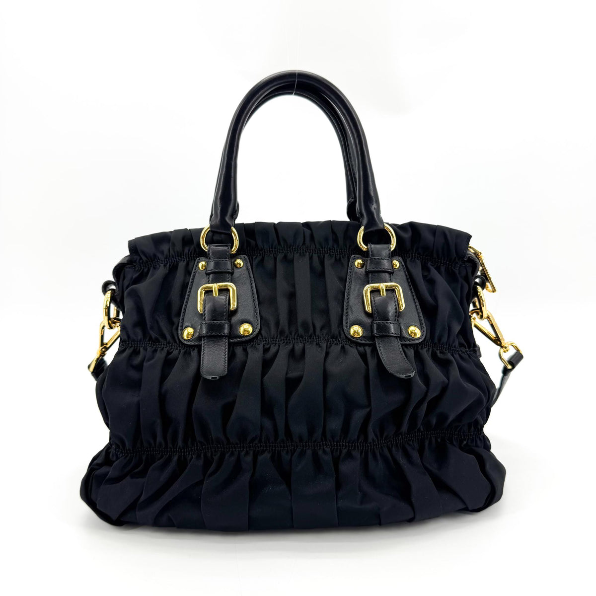 Prada Gaufre Nappa Leather Black Nylon Tote Bag Bag (Pre-Owned)