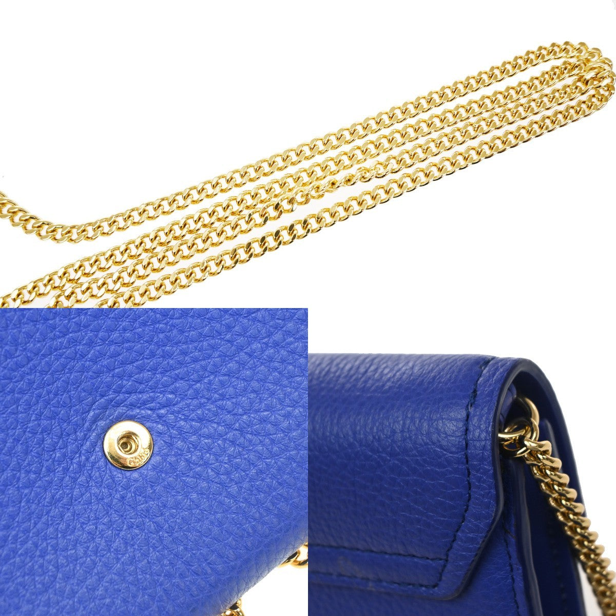 Chloe Aby Chain Leather Blue Leather Shoulder Bag Bag (Pre-Owned)