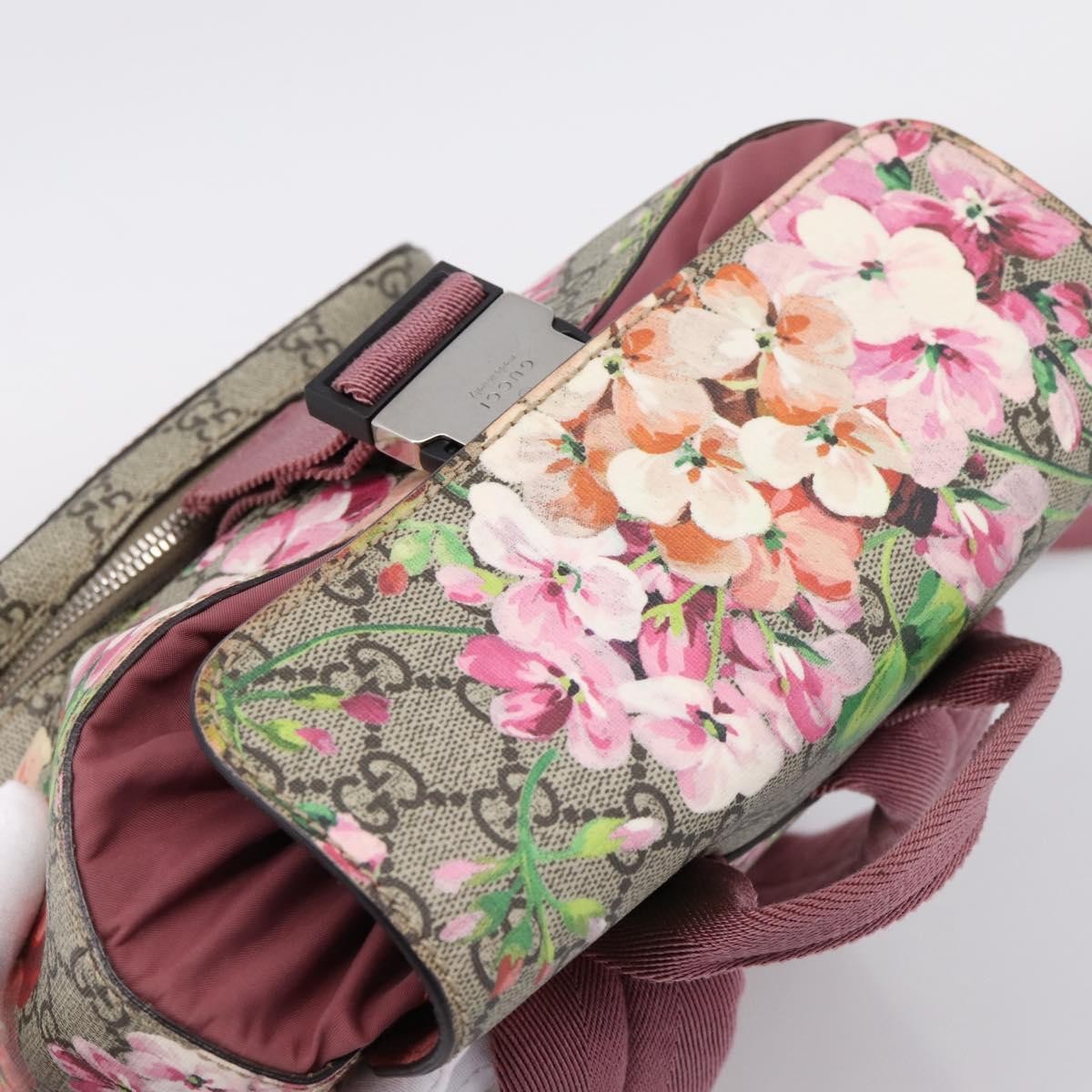 Gucci Buckle Blooms Print Gg Coated Canvas Beige Canvas Backpack Bag (Pre-Owned)