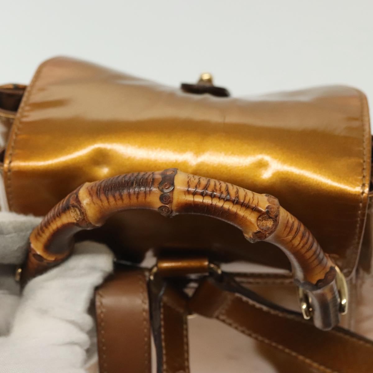 Gucci Vintage Bamboo Patent Gold Patent_Leather Bag (Pre-Owned)