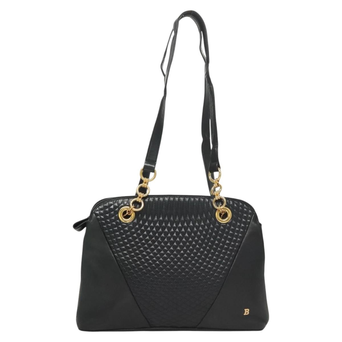 Bally Vintage Quilted Leather Navy Leather Shoulder Bag Bag (Pre-Owned)