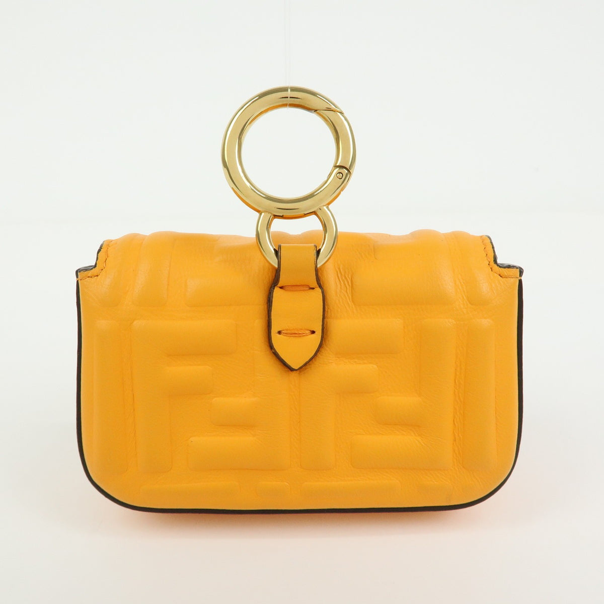 Fendi Chain Baguette Charm Zucca Embossed Leather Orange Leather Handbag (Pre-Owned)