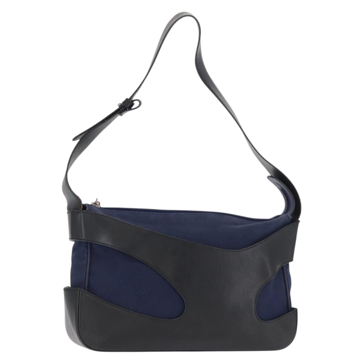 Salvatore Ferragamo Cut Out Canvas And Leather Navy Canvas Shoulder Bag Bag (Pre-Owned)