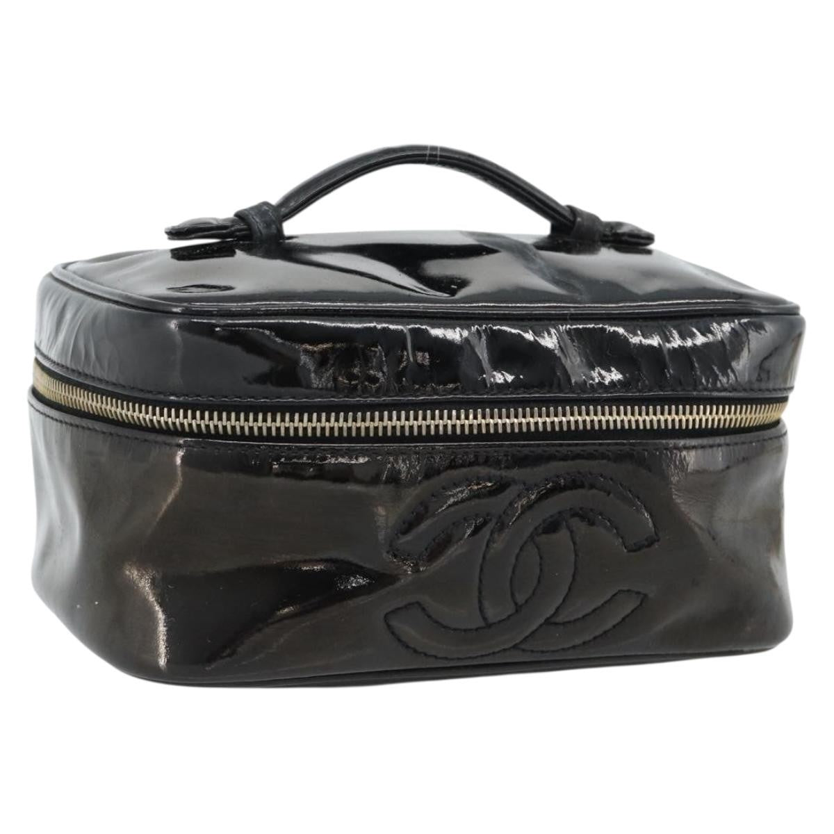Fendi Vintage Cosmetic Case Pequin Canvas Black Patent_Leather Clutche & Pouche Bag (Pre-Owned)