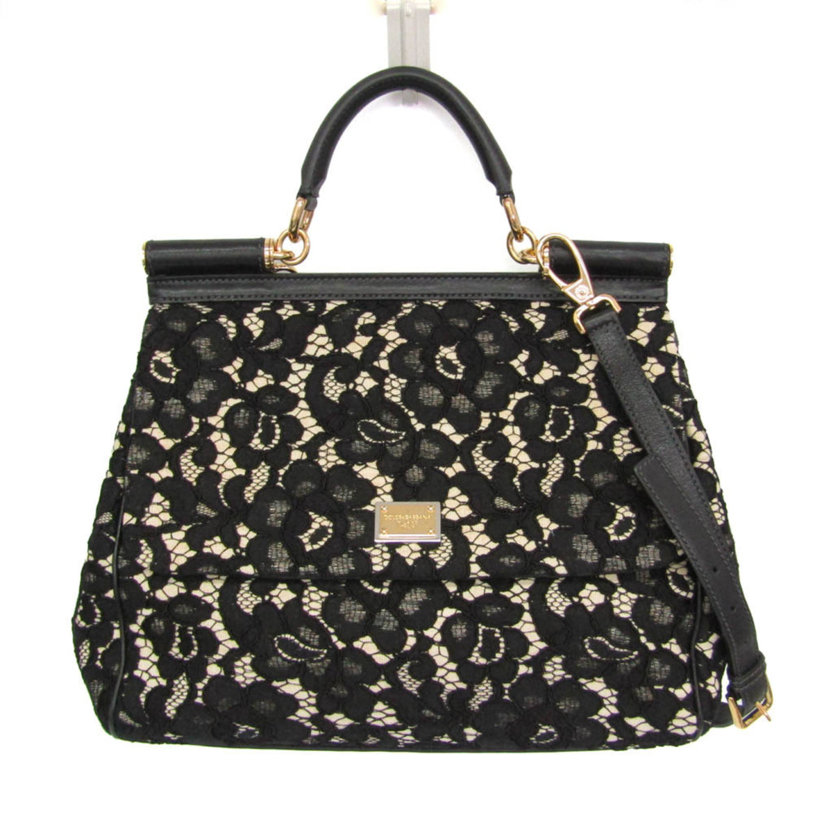 Dolce & Gabbana Miss Sicily Floral Lace Black Cotton Handbag (Pre-Owned)