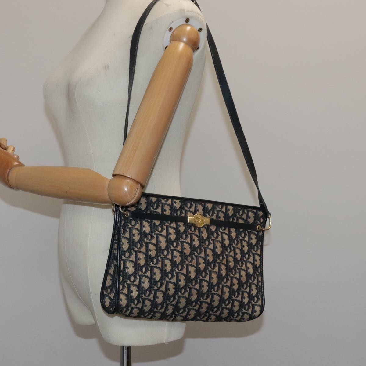 Dior Trotter Navy Canvas Shoulder Bag (Pre-Owned)