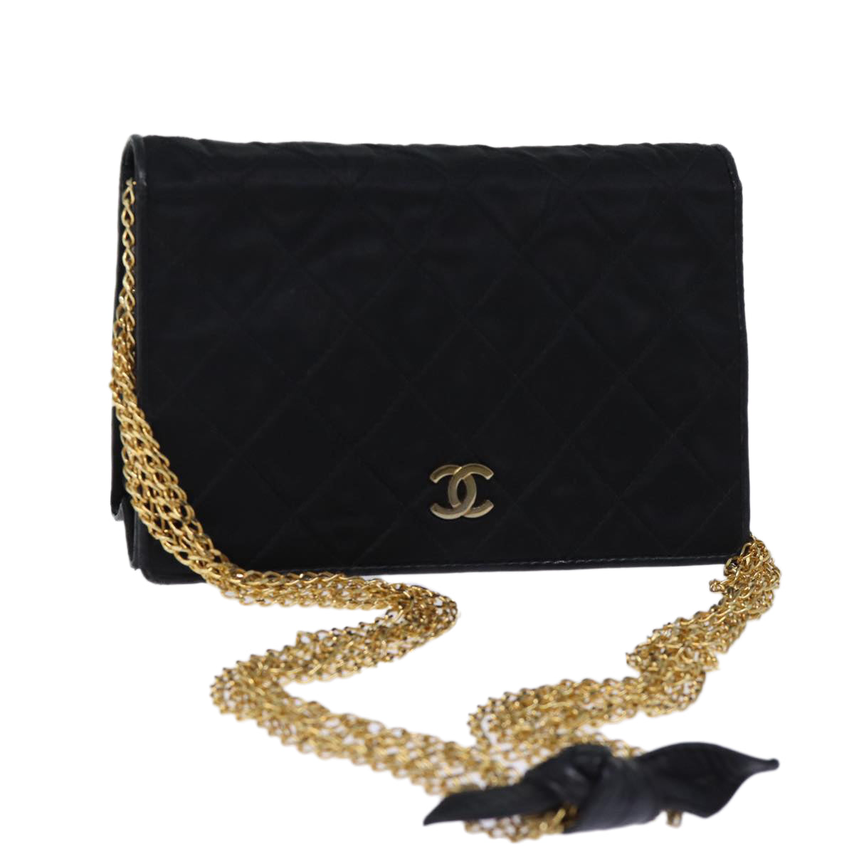 Chanel Matelassé Black Silk Shoulder Bag (Pre-Owned)