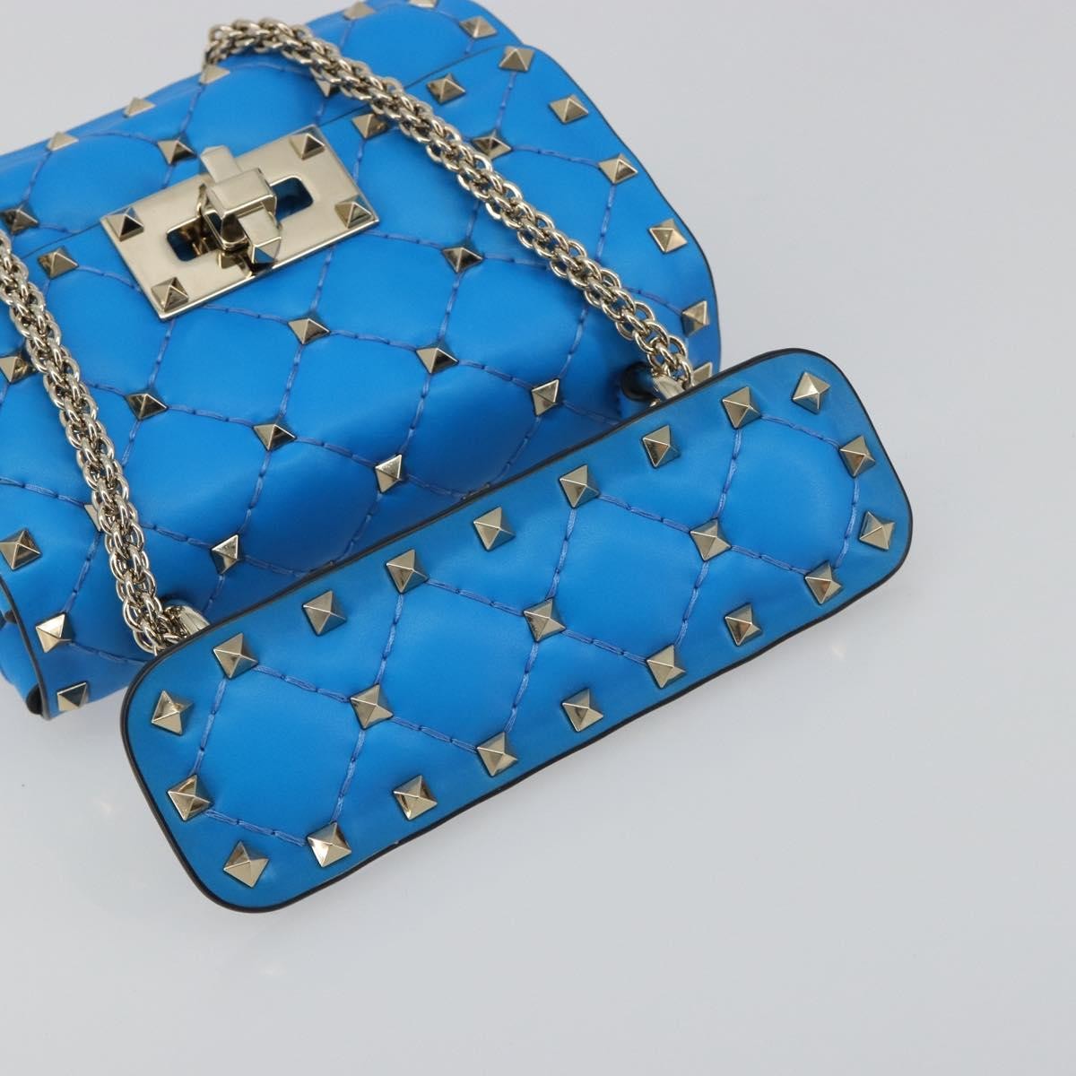 Valentino Garavani Rockstud Spike Flap Quilted Leather Blue Leather Shoulder Bag Bag (Pre-Owned)