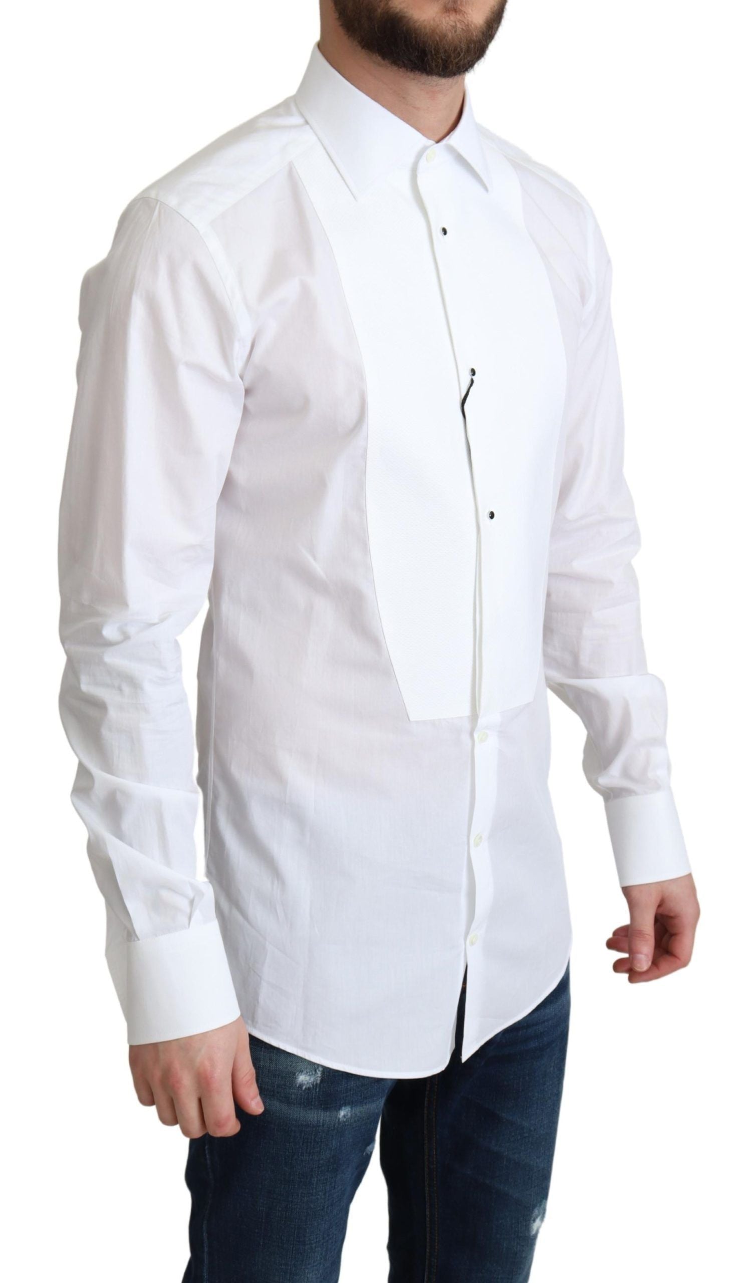 Dolce & Gabbana Elegant White Cotton Bib Dress Men's Shirt