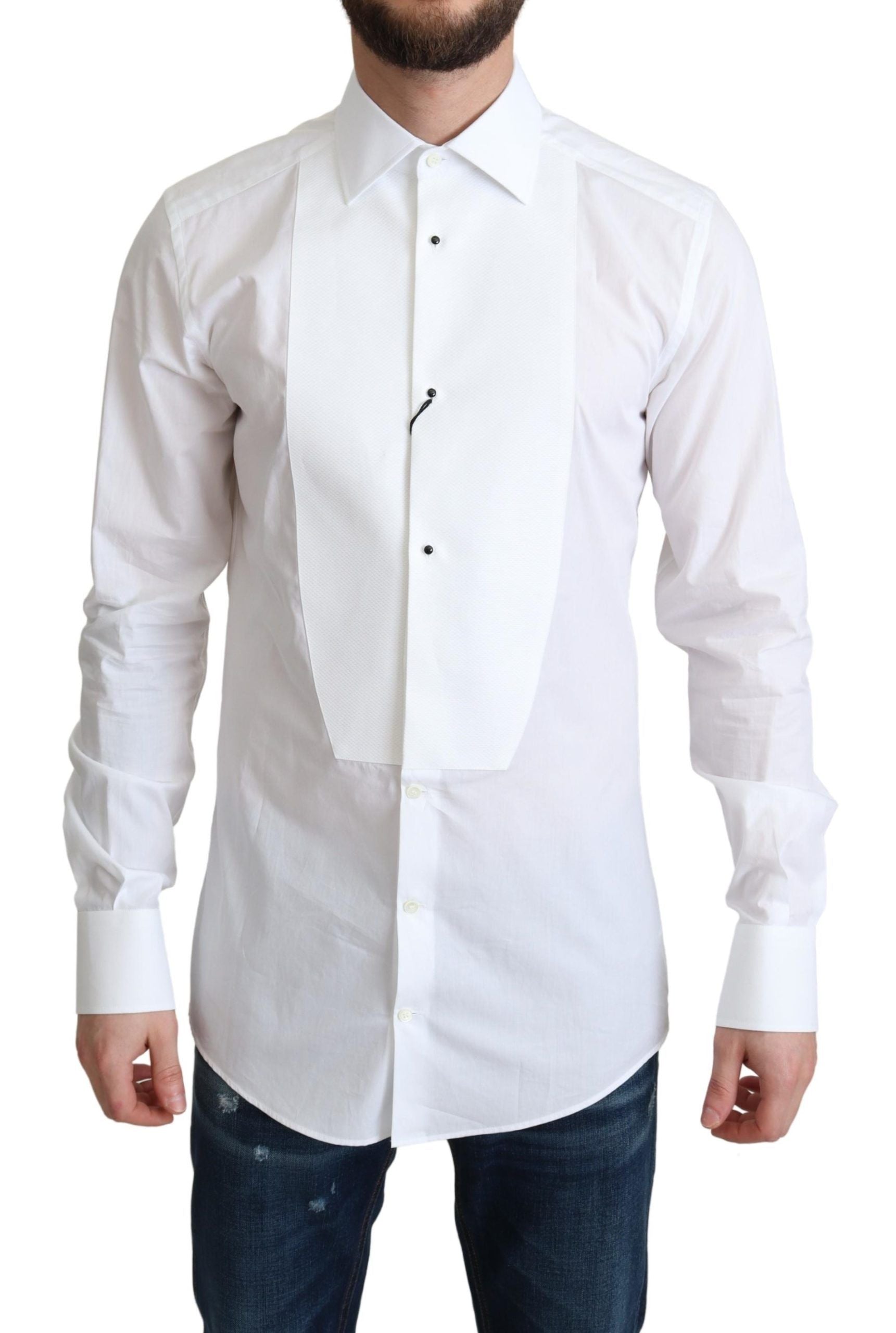 Dolce & Gabbana Elegant White Cotton Bib Dress Men's Shirt