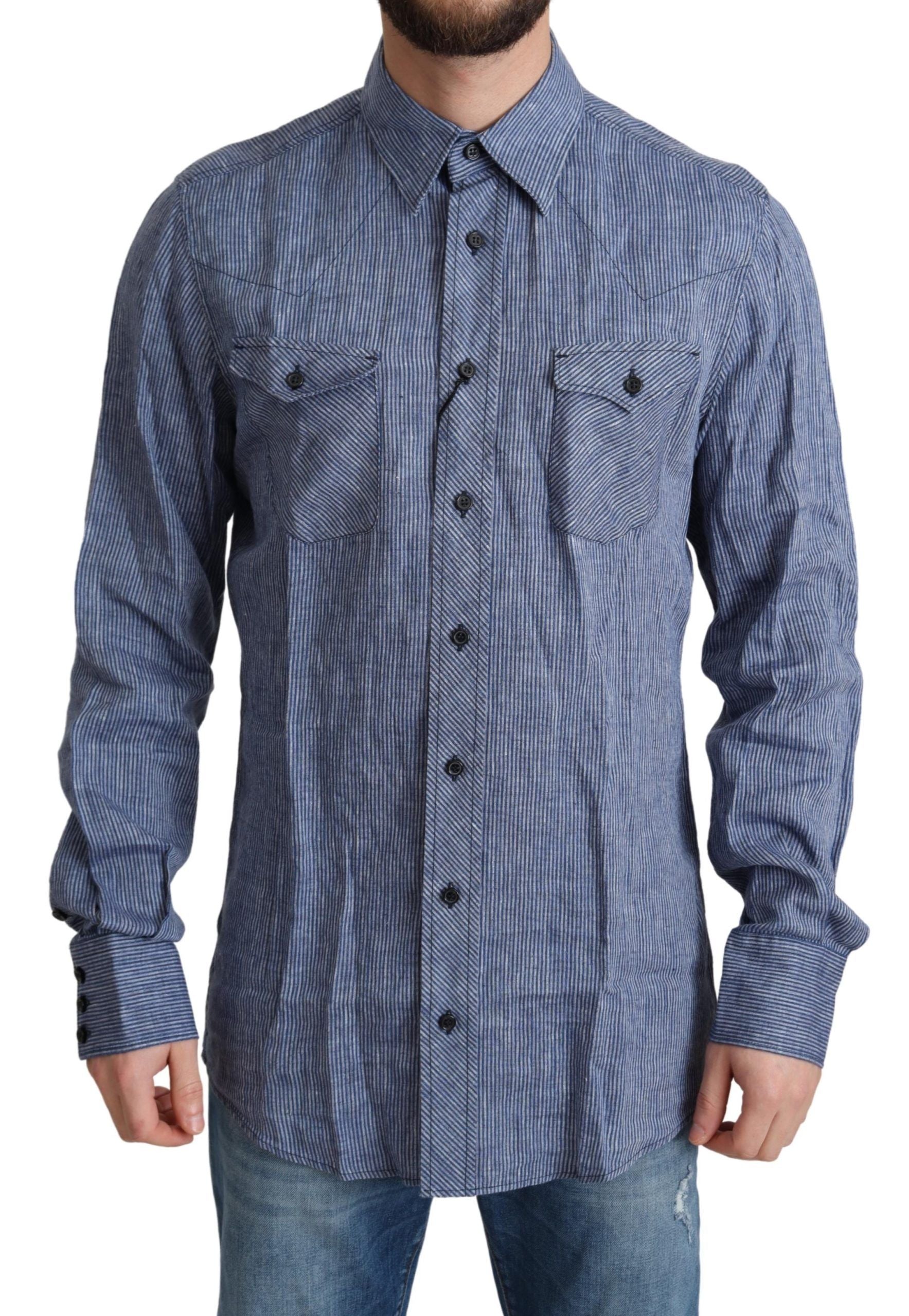 Dolce & Gabbana Elegant Striped Linen Button-Down Men's Shirt