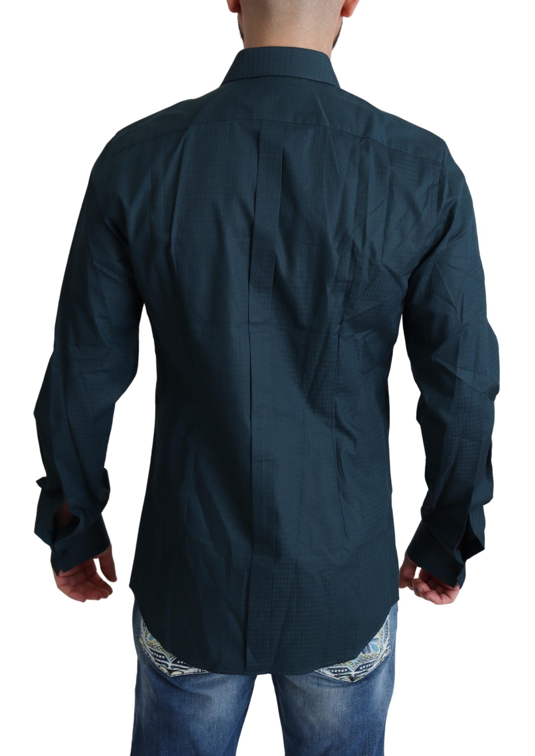 Dolce & Gabbana Blue Placket Cotton Dress Formal Men's Shirt