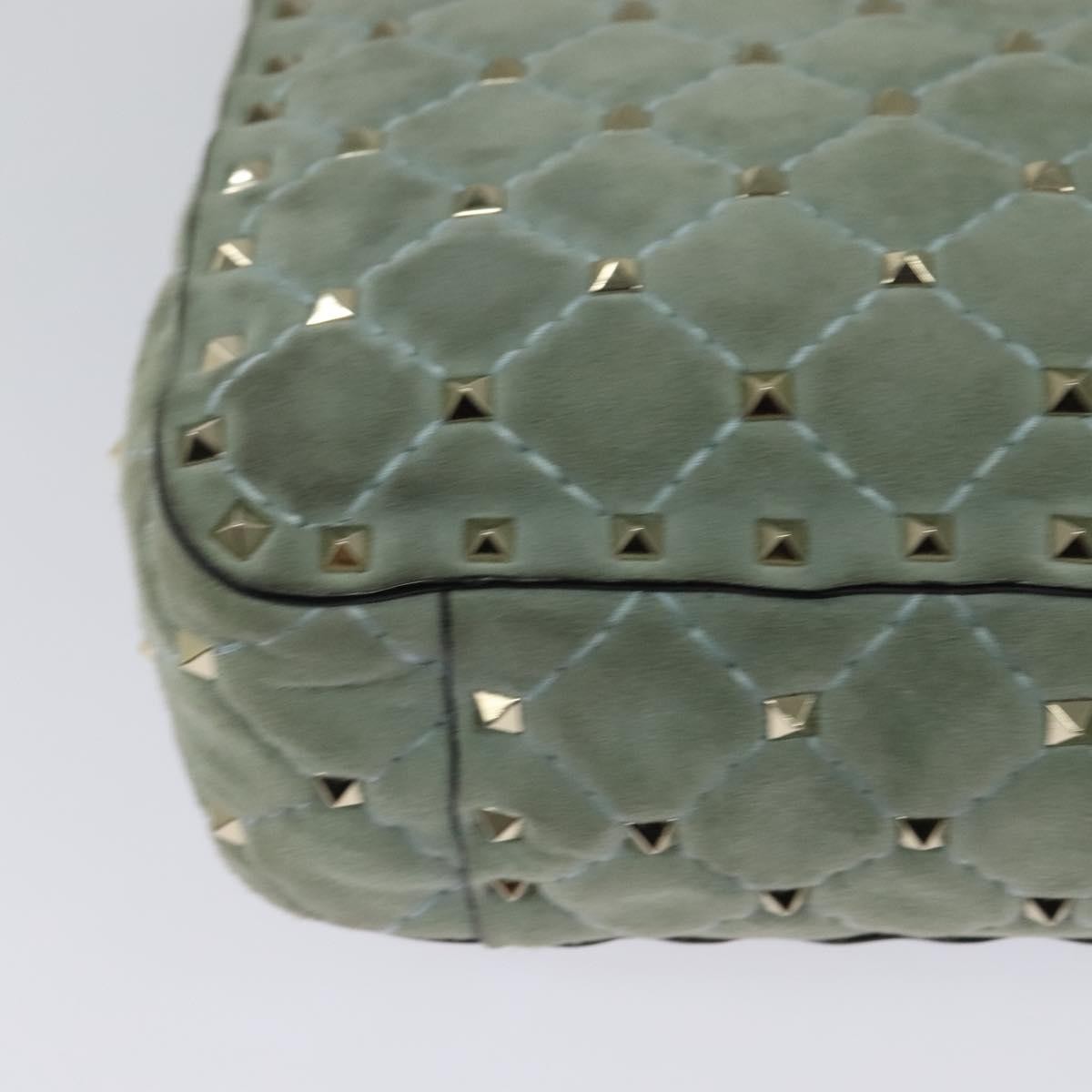 Valentino Garavani Rockstud Spike Flap Quilted Suede Blue Suede Handbag (Pre-Owned)