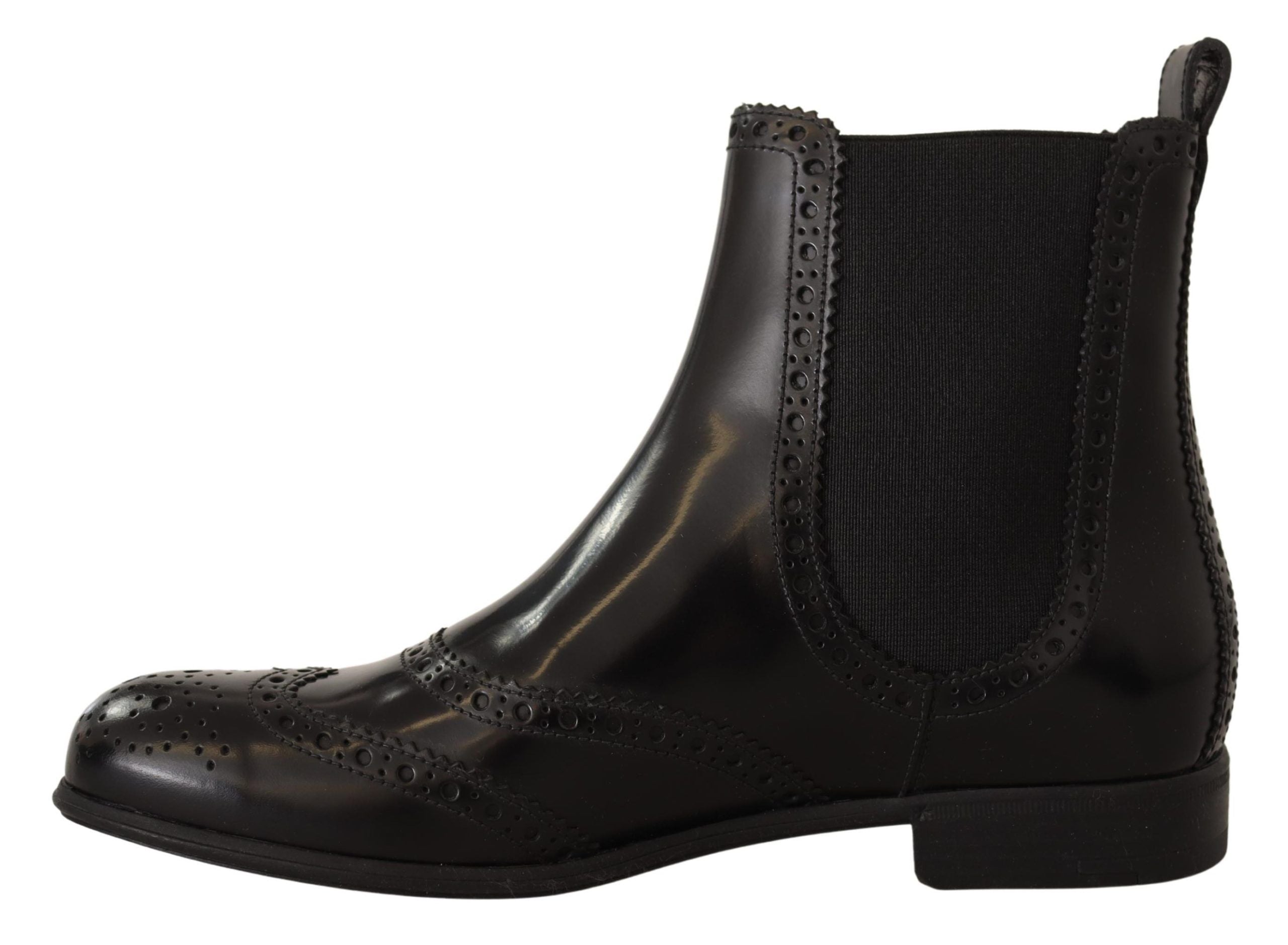 Dolce & Gabbana Black Leather Ankle High Flat Boots Women's Shoes