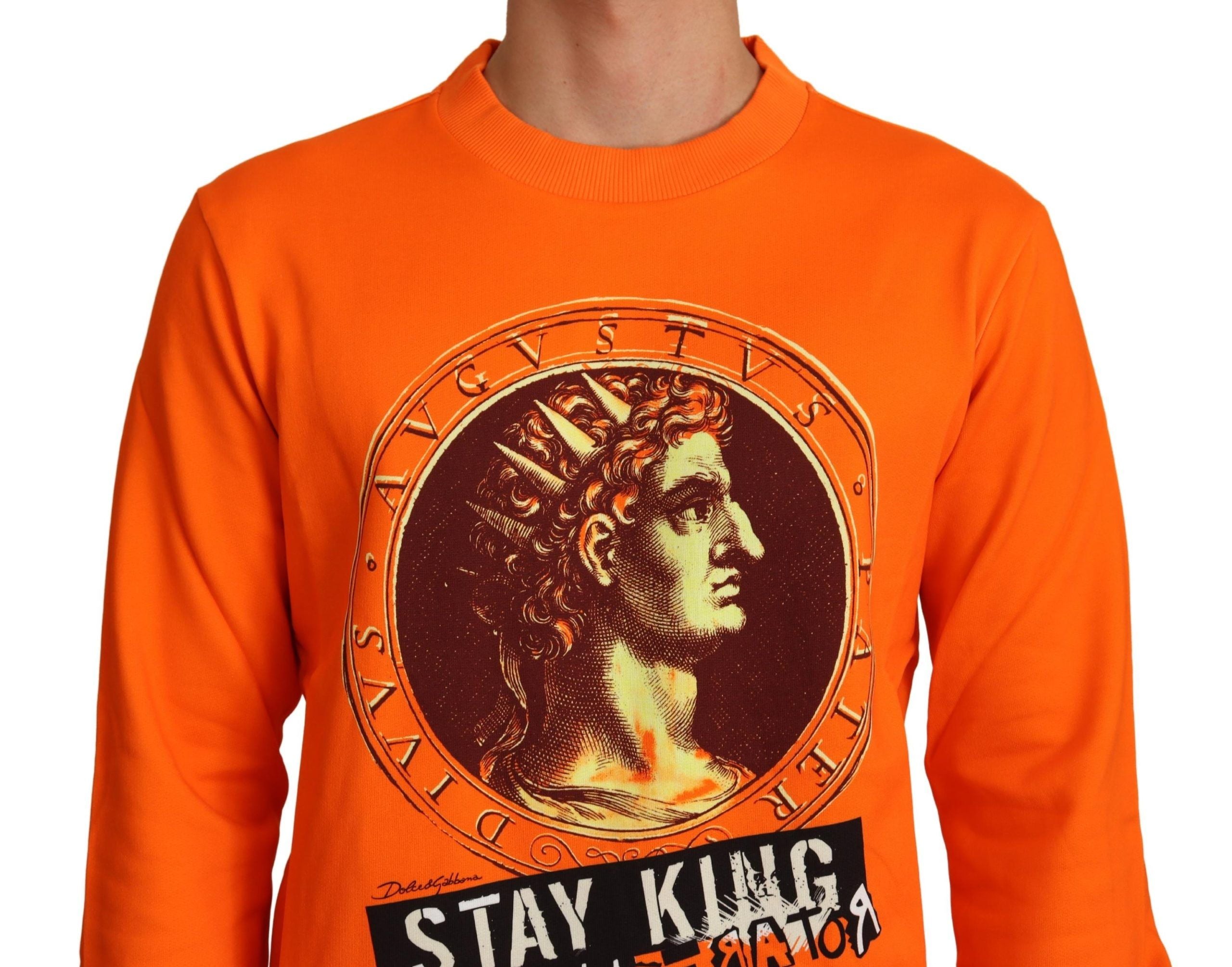 Dolce & Gabbana Regal Crewneck Cotton Sweater in Men's Orange