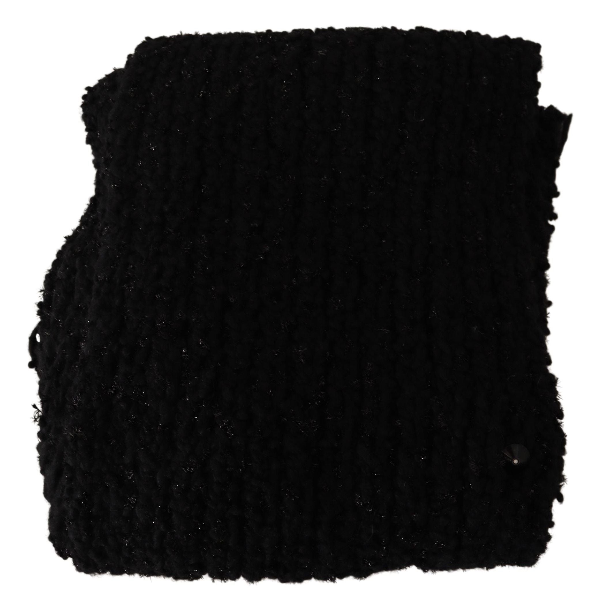 Dolce & Gabbana Black Virgin Wool Knitted Wrap Shawl Women's Scarf