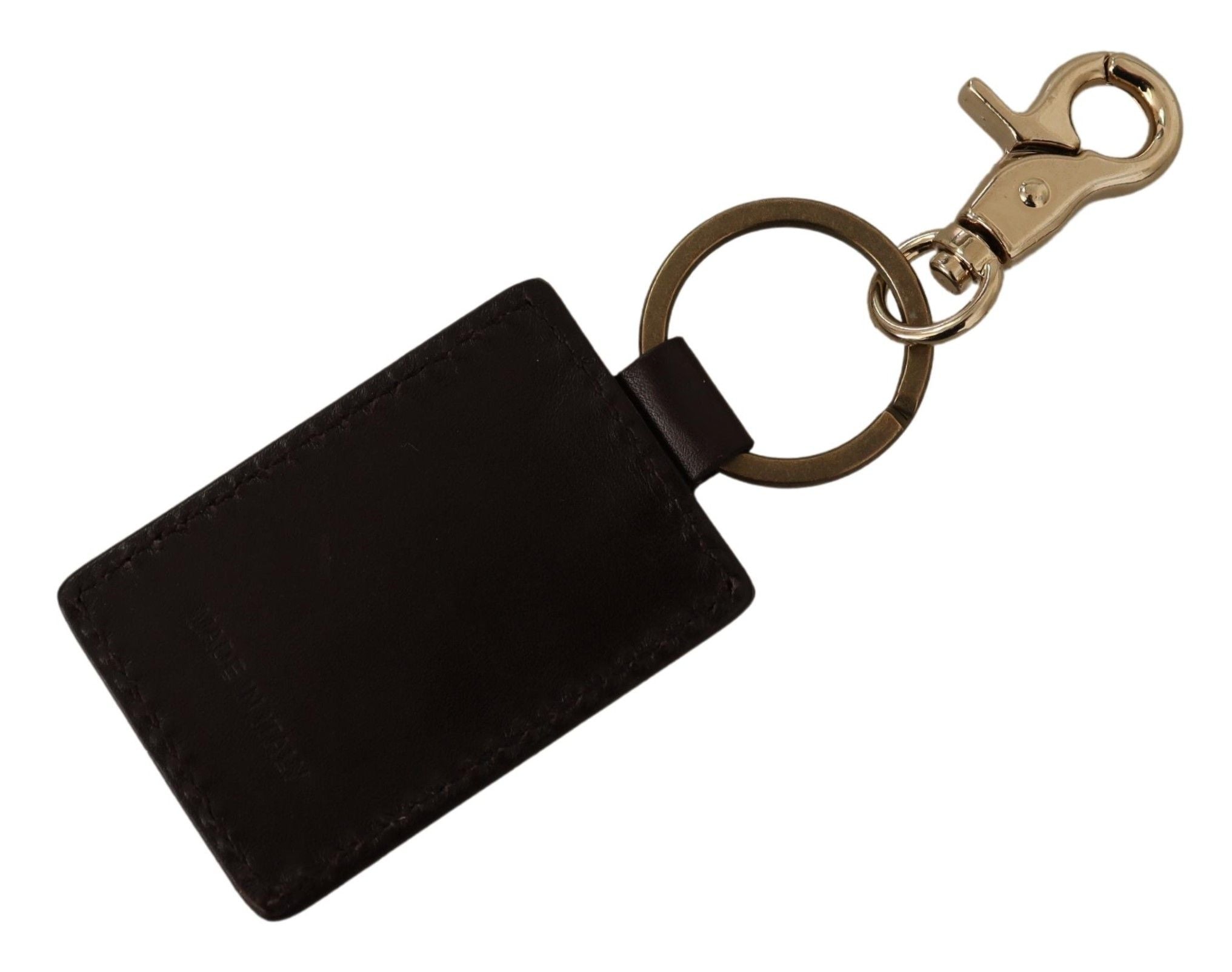 Dolce & Gabbana Brown Leather Logo Metal Ring Hook Men's Keychain