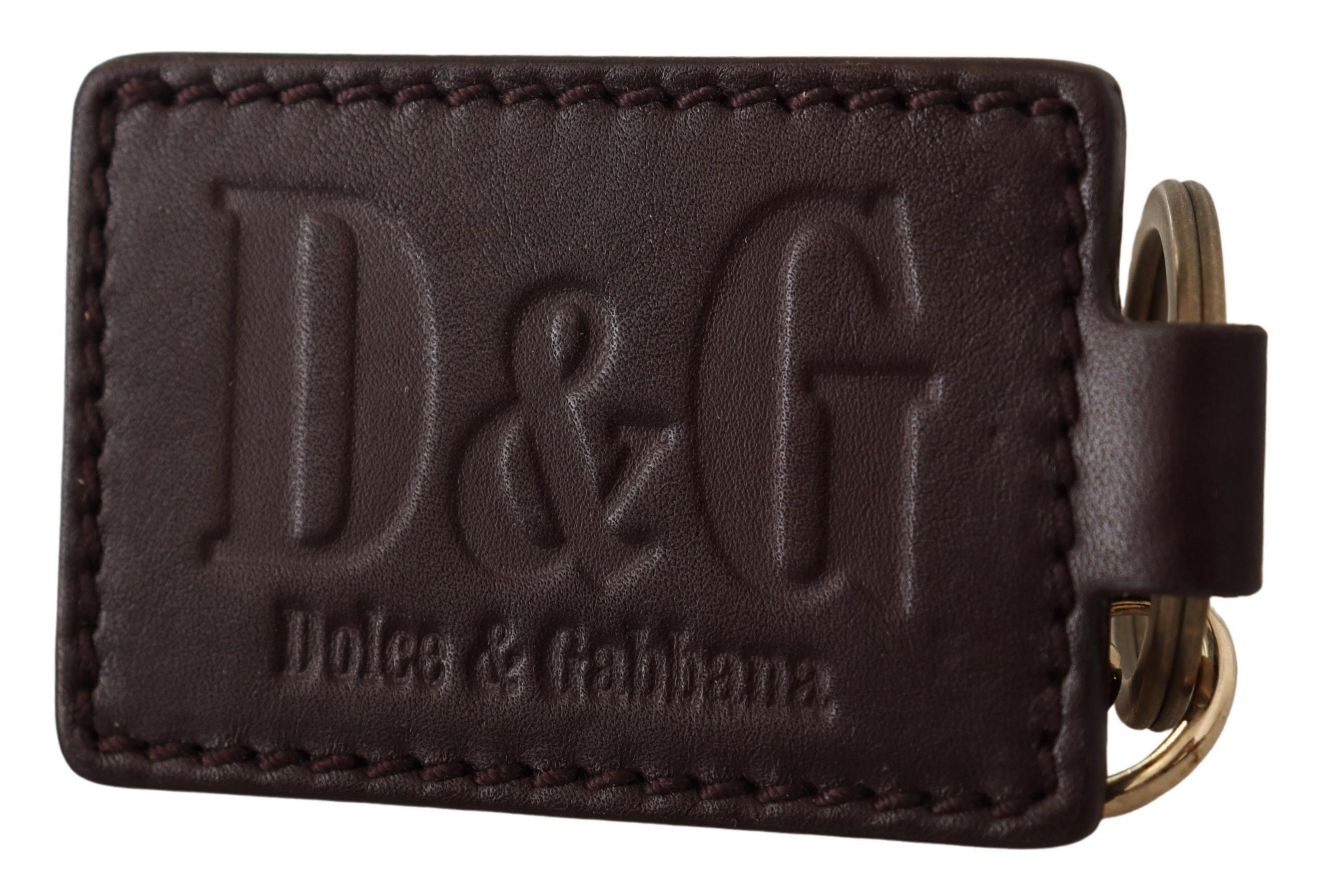 Dolce & Gabbana Brown Leather Logo Metal Ring Hook Men's Keychain