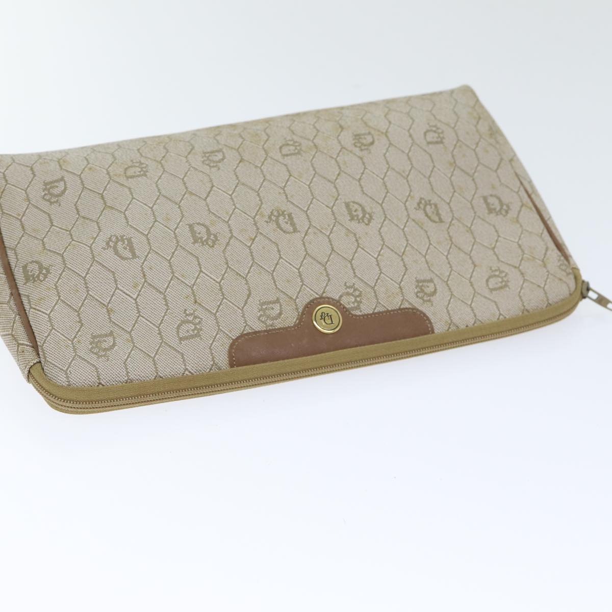 Dior Honeycomb Beige Canvas Clutch Bag (Pre-Owned)