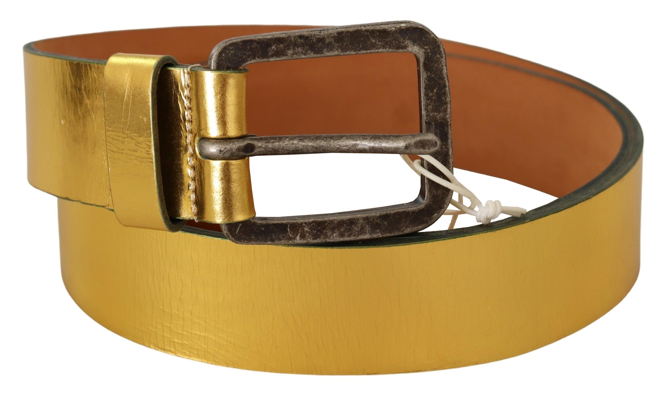 John Galliano Gold Genuine Leather Rustic Silver Buckle Waist Men's Belt