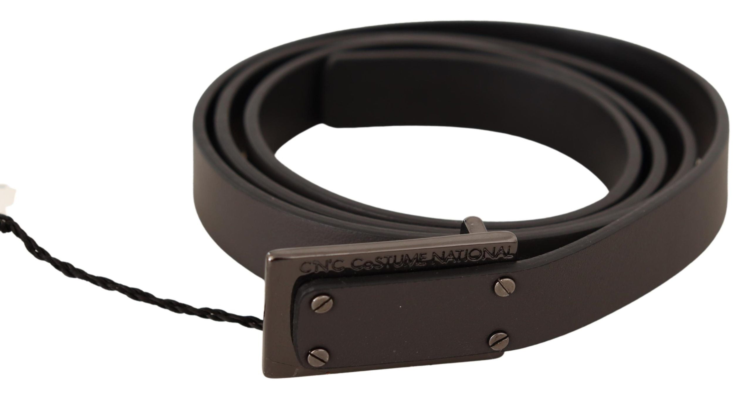 Costume National Dark Brown Leather Logo Buckle Men's Belt