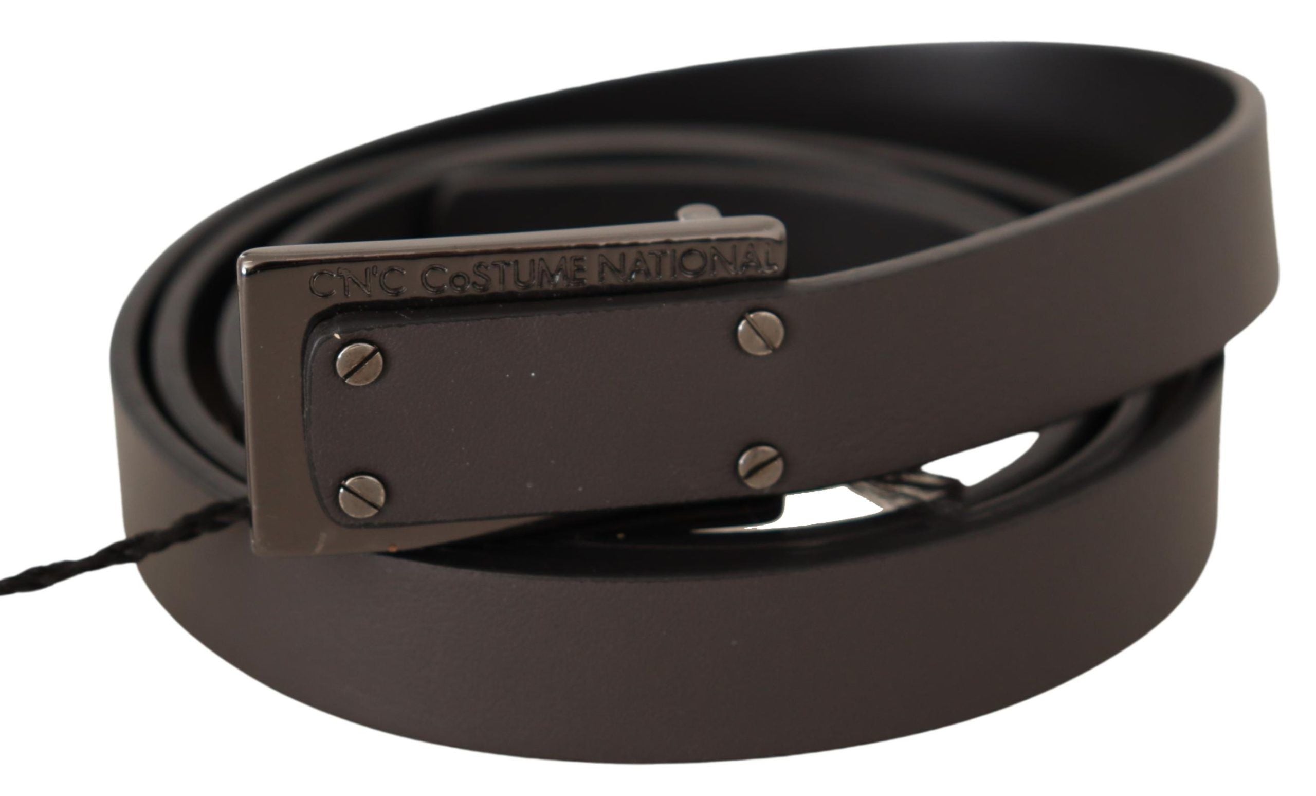Costume National Dark Brown Leather Logo Buckle Men's Belt