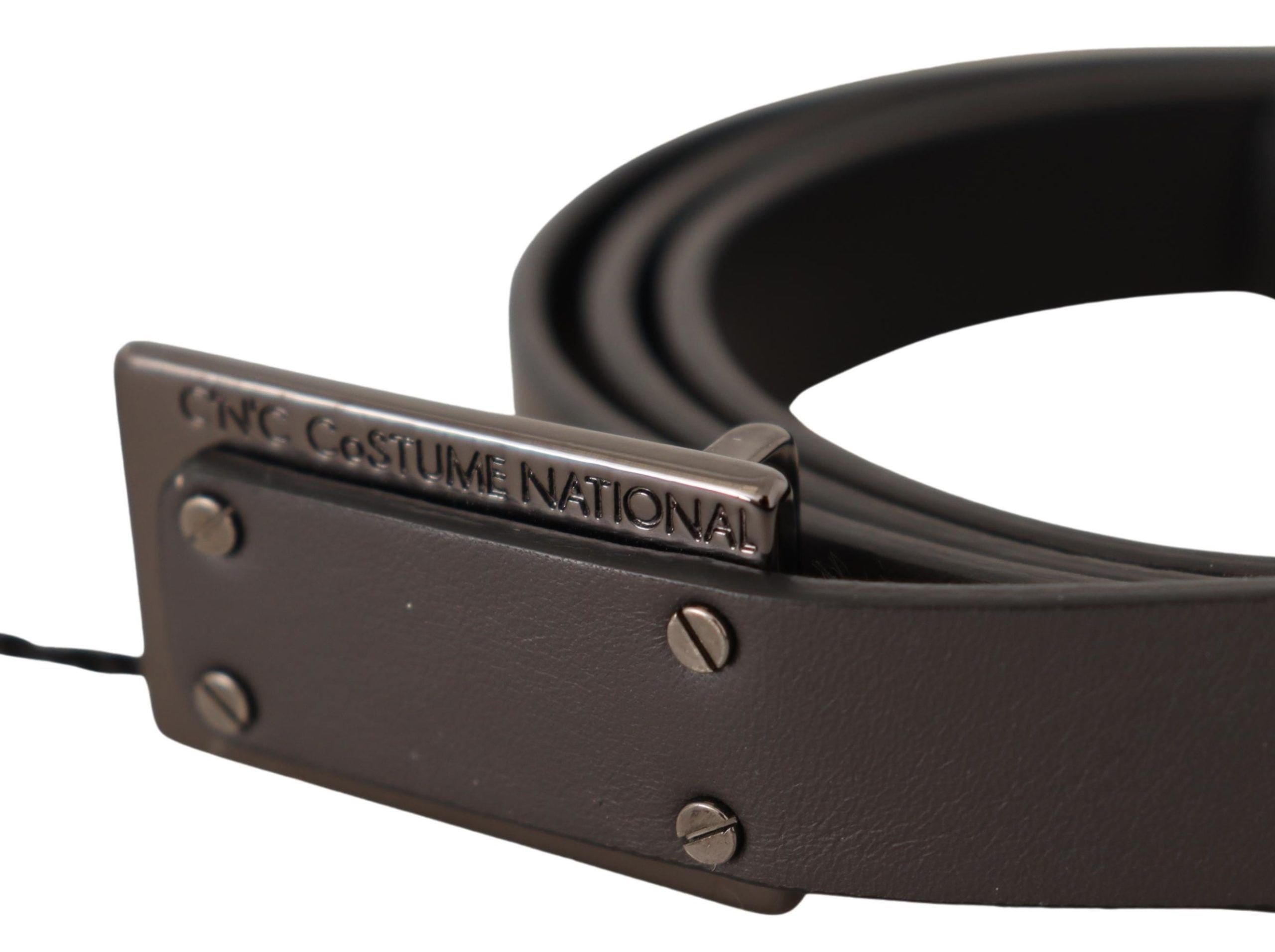 Costume National Dark Brown Leather Logo Buckle Men's Belt