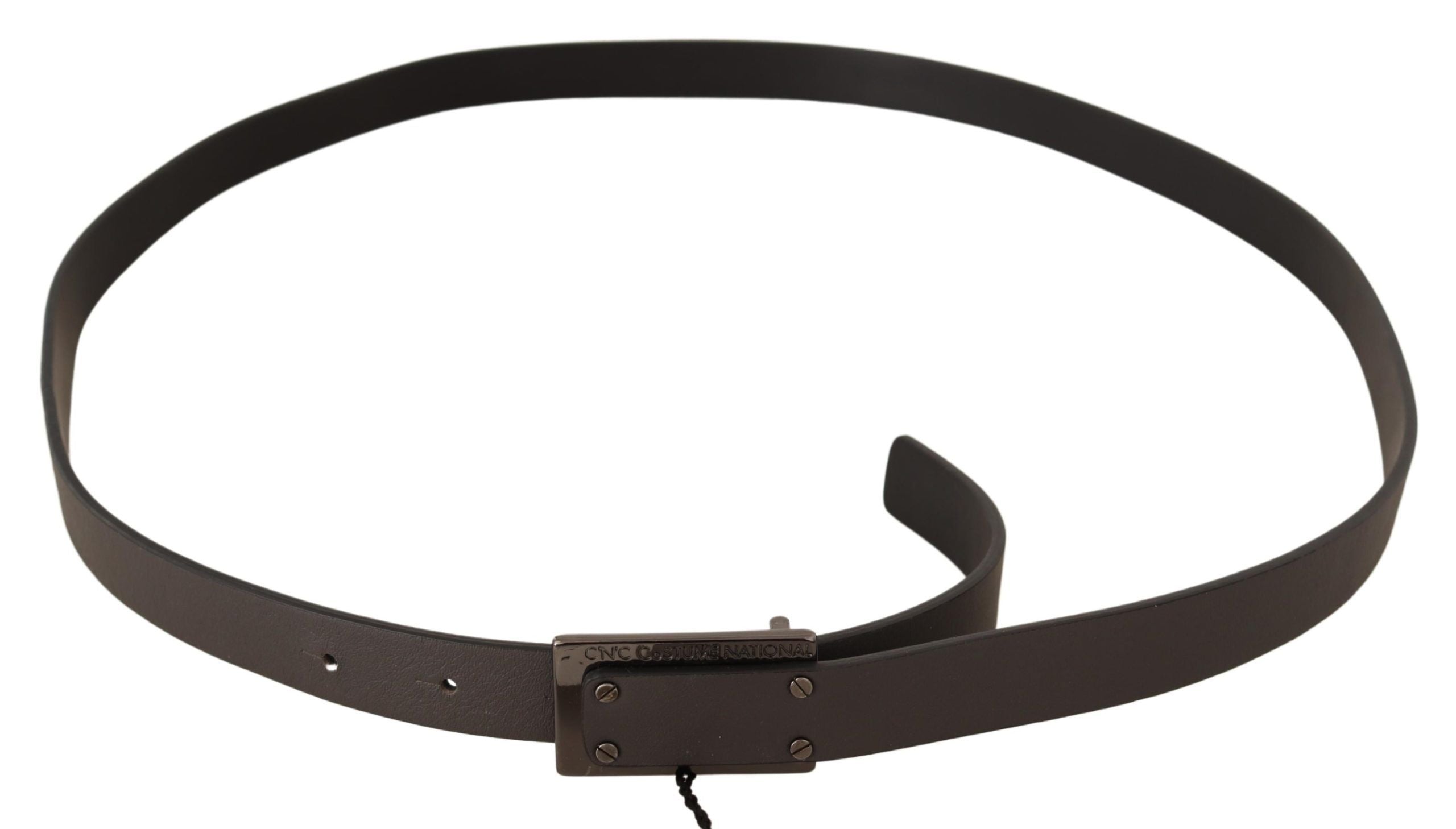 Costume National Dark Brown Leather Logo Buckle Men's Belt