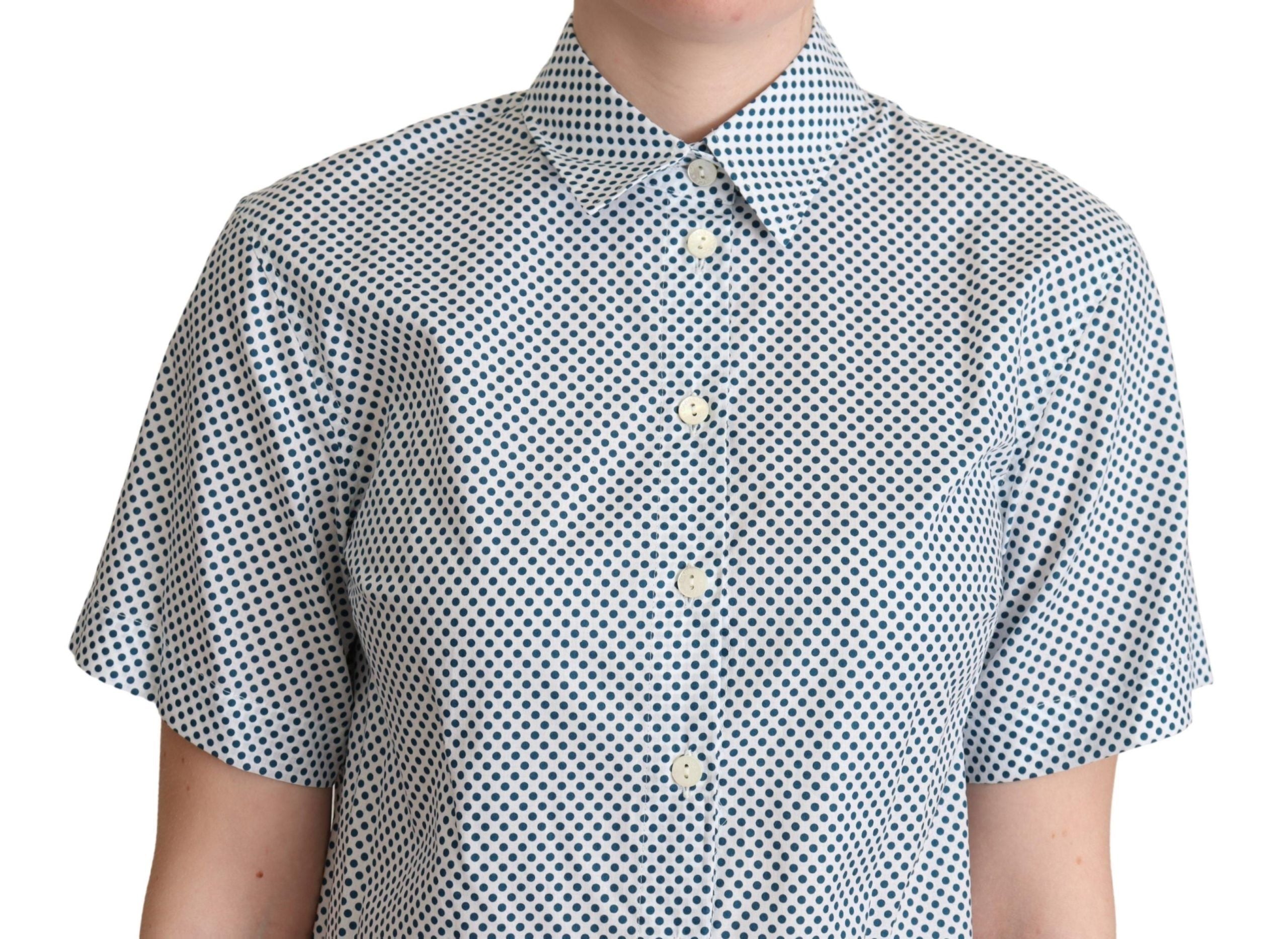 Dolce & Gabbana White Blue Polka Dot Cotton Women's Shirt