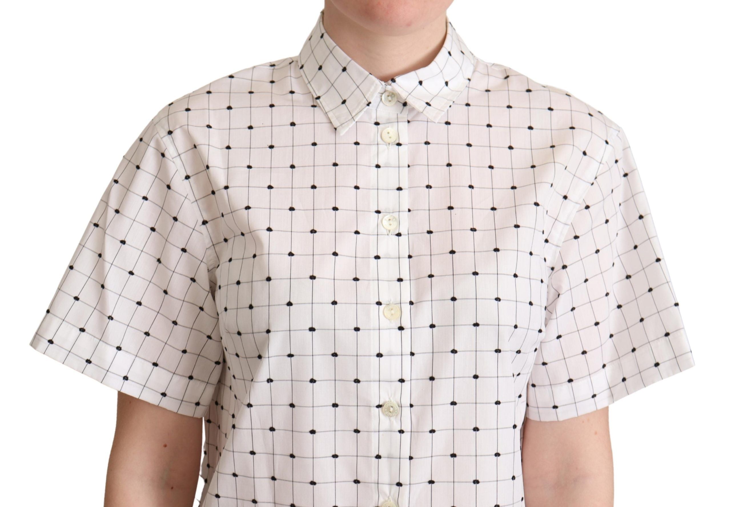 Dolce & Gabbana White Polka Dot Cotton Collared Shirt Women's Top