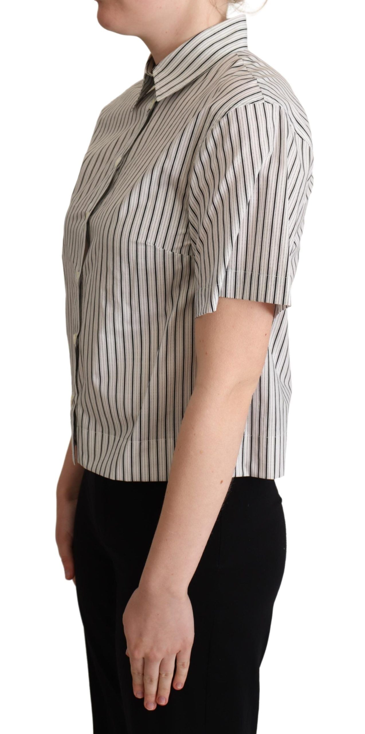 Dolce & Gabbana White Black Striped Collared Women's Shirt