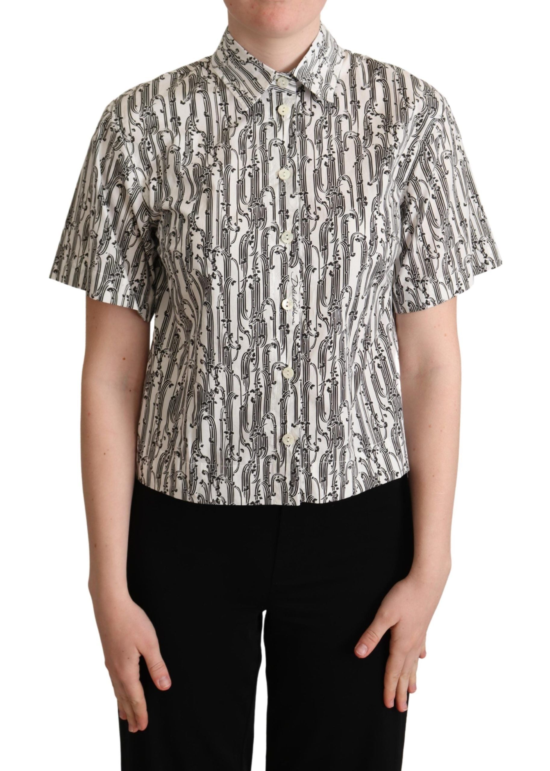 Dolce & Gabbana White Floral Collared Blouse Women's Shirt