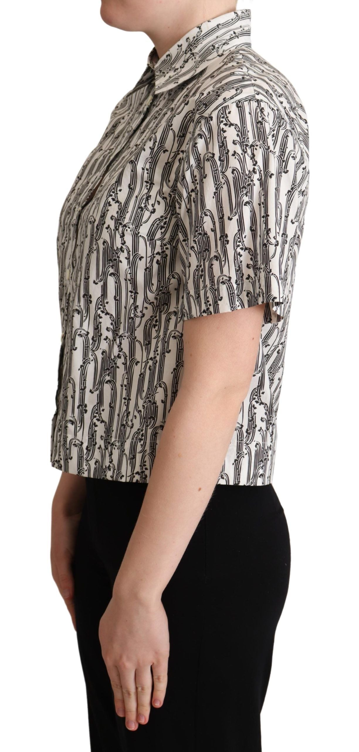 Dolce & Gabbana White Floral Collared Blouse Women's Shirt