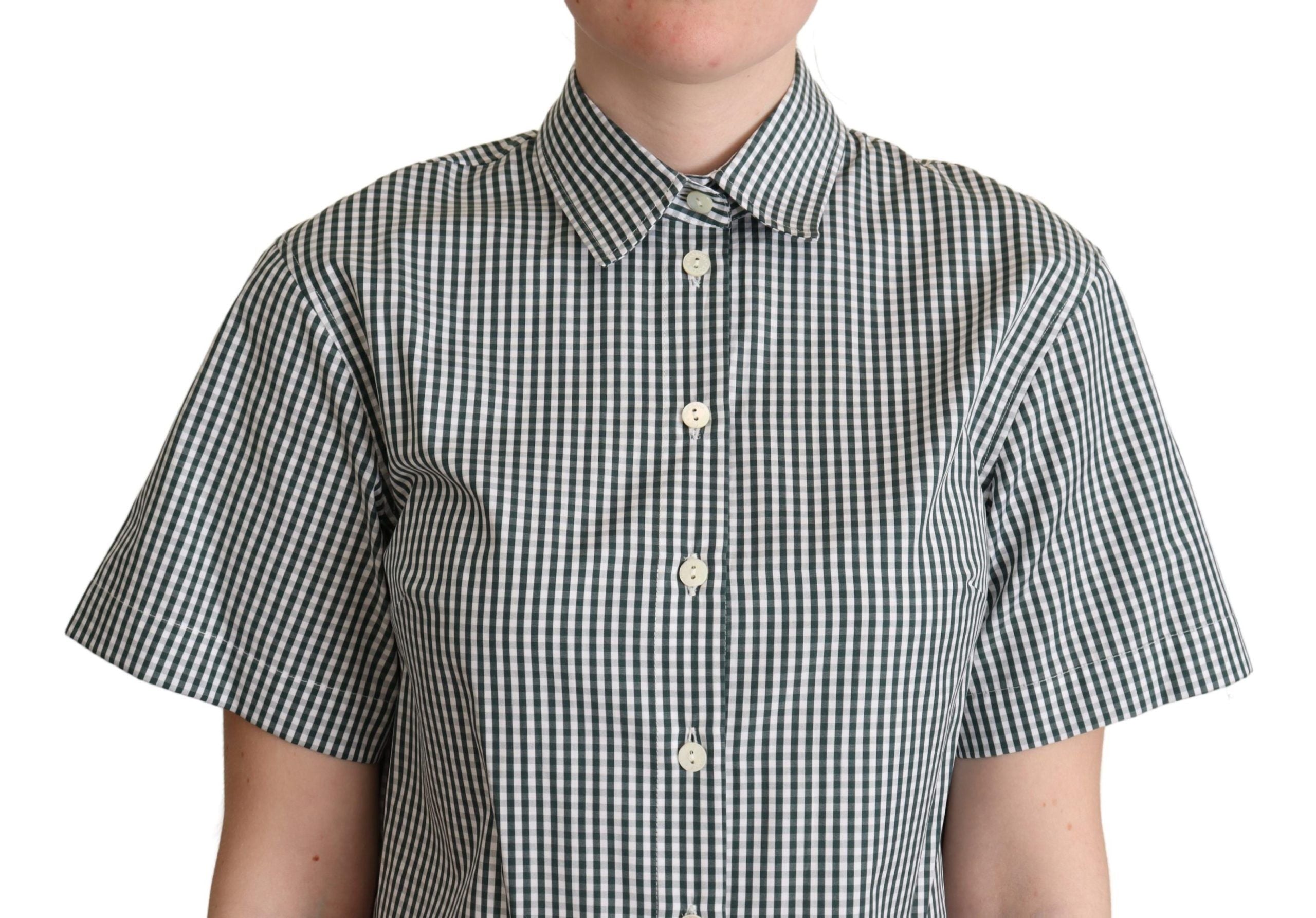 Dolce & Gabbana White Green Cotton Check Shirt Blouse Women's Top