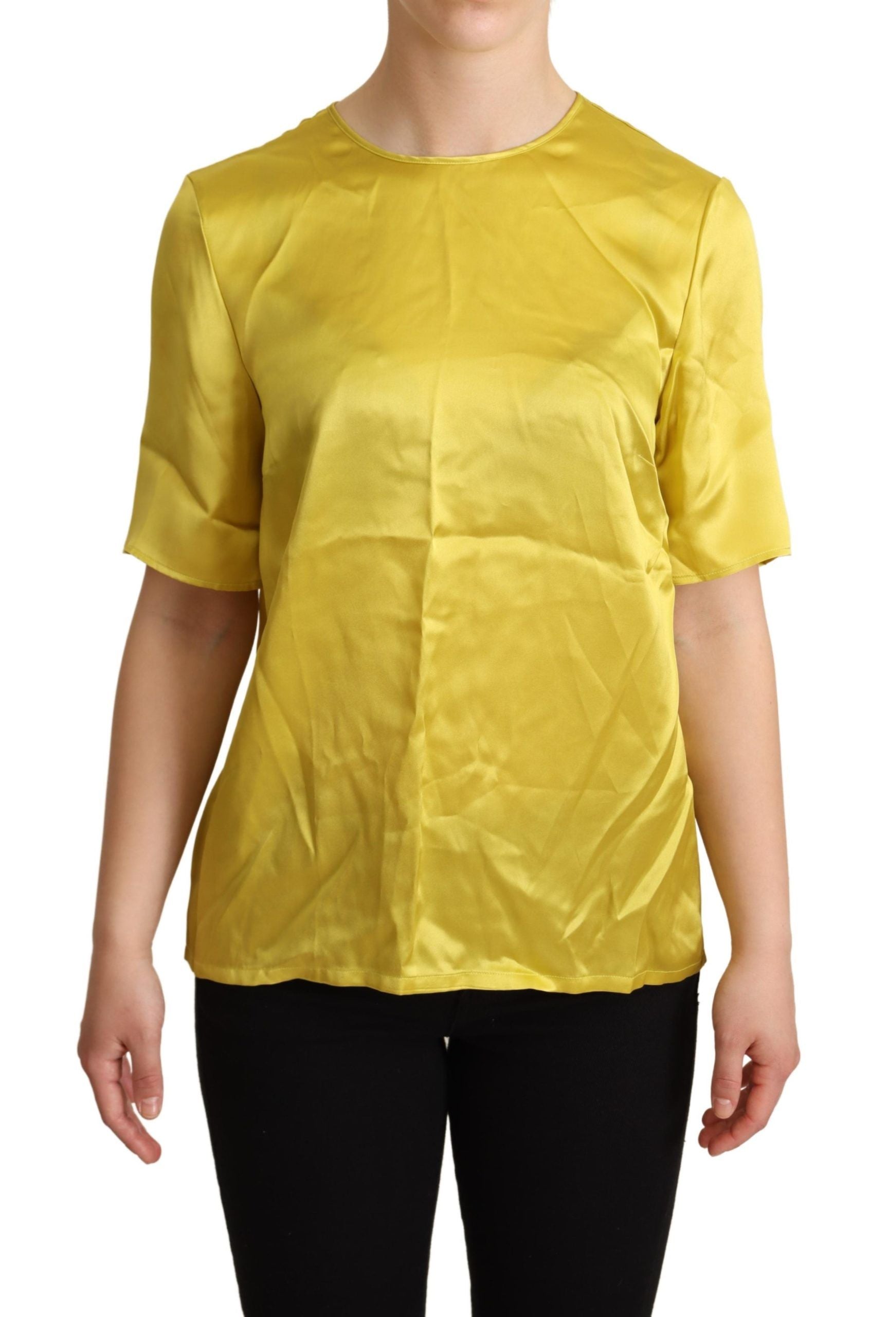 Dolce & Gabbana Elegant Silk Short Sleeve Blouse Top - Women's Yellow