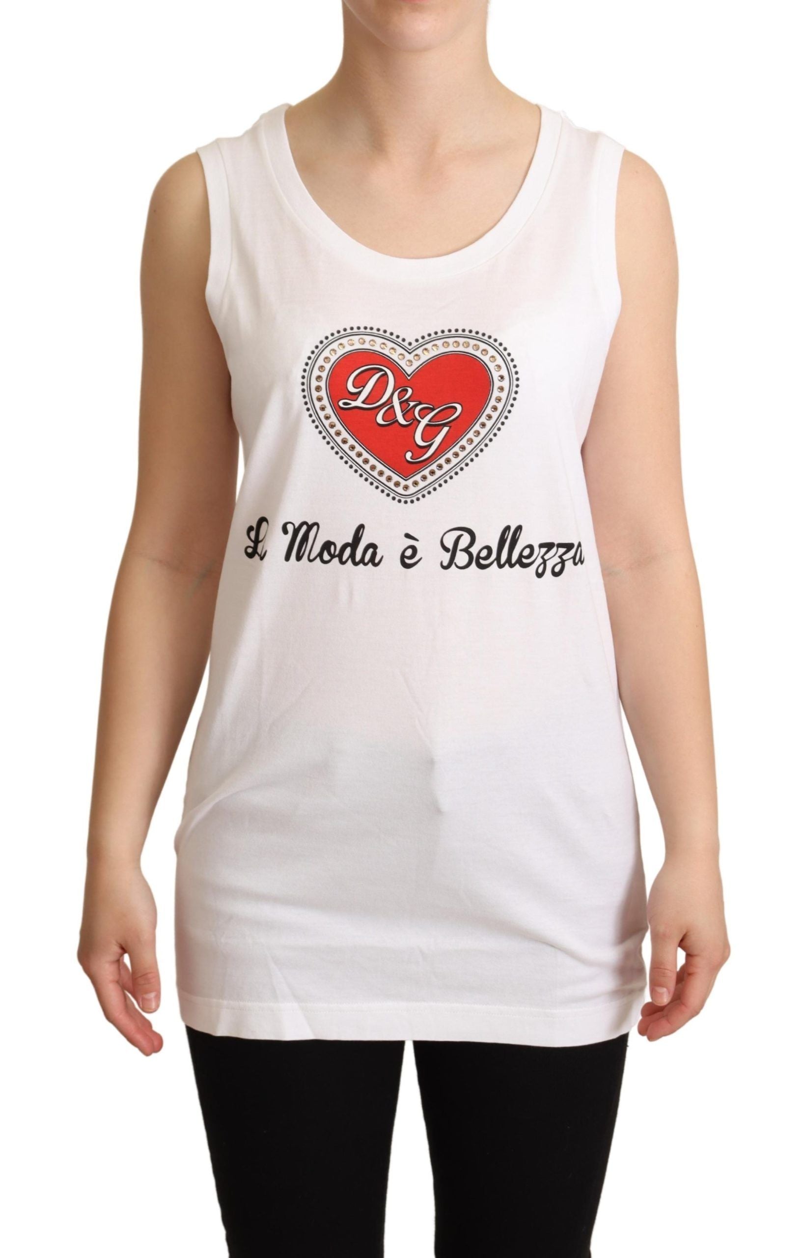 Dolce & Gabbana White La Moda Crystal Tank Top Women's T-shirt