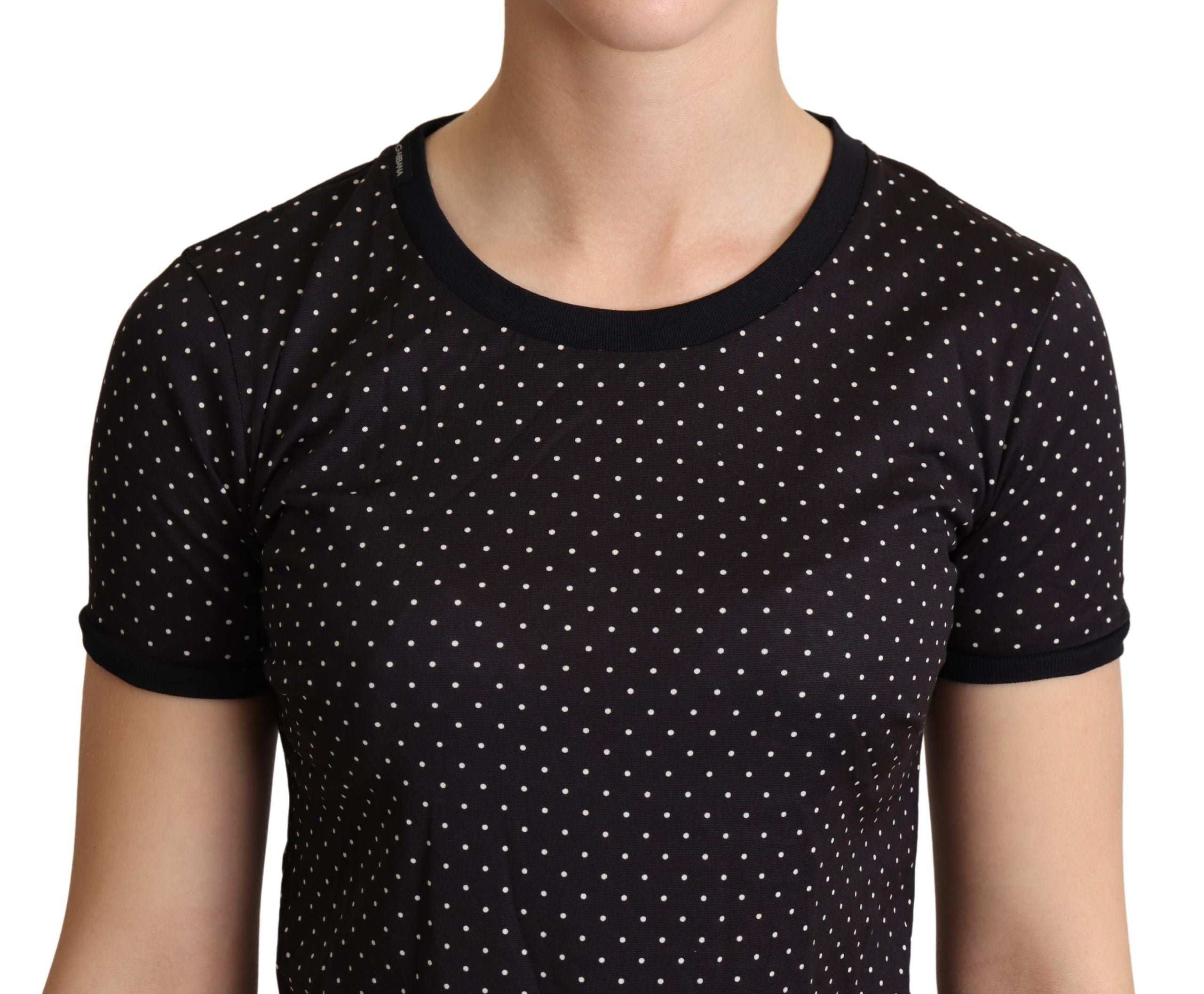 Dolce & Gabbana Black Dotted Crewneck  Cotton Women's T-shirt