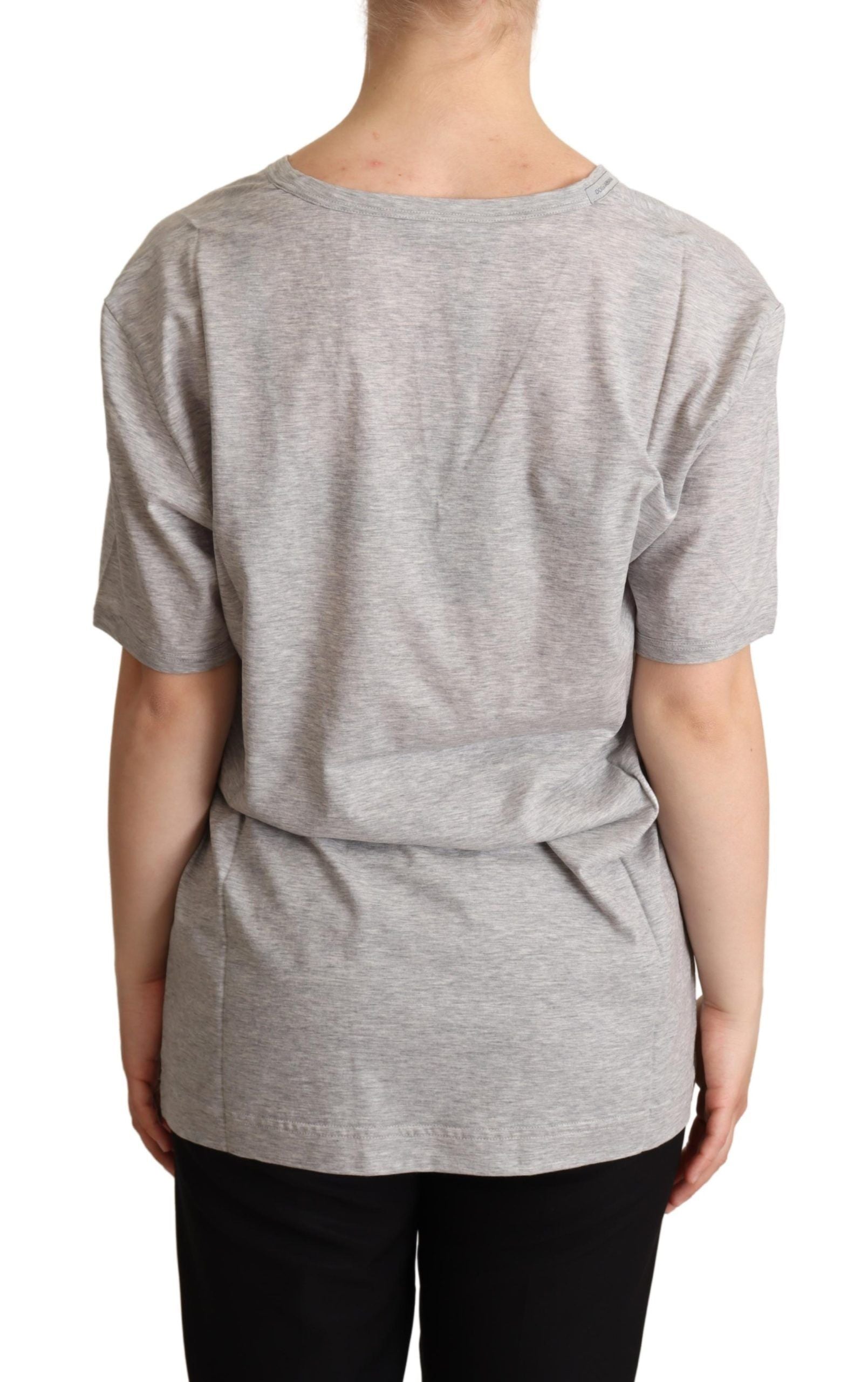 Dolce & Gabbana Gray Solid 100% Cotton V-neck Top Women's T-shirt